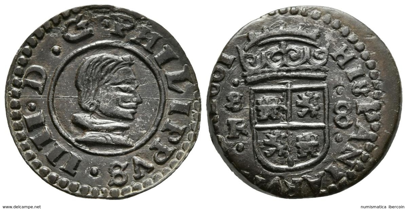 FELIPE IV. 8 Maravedís. 1661. Sevilla R. Cal-1581; J.S. M-633. Ae. 2,39g. EBC/MBC+. - Autres & Non Classés
