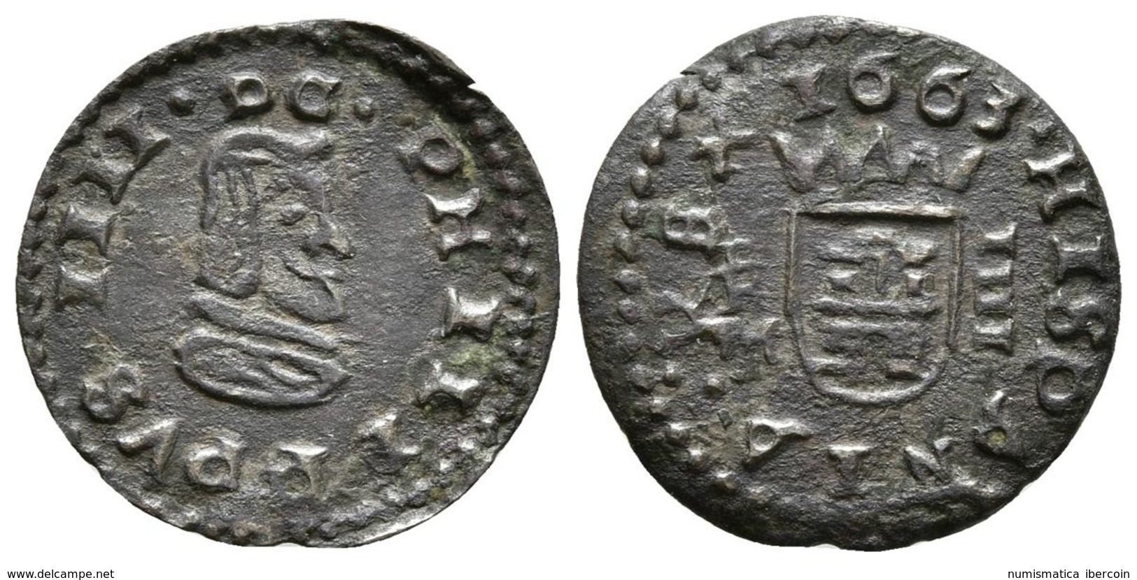 FELIPE IV. 4 Maravedís. 1663. Trujillo M. Cal-1647; J.S. M-766. Ae. 0,86g. MBC+/MBC. Escasa. - Other & Unclassified