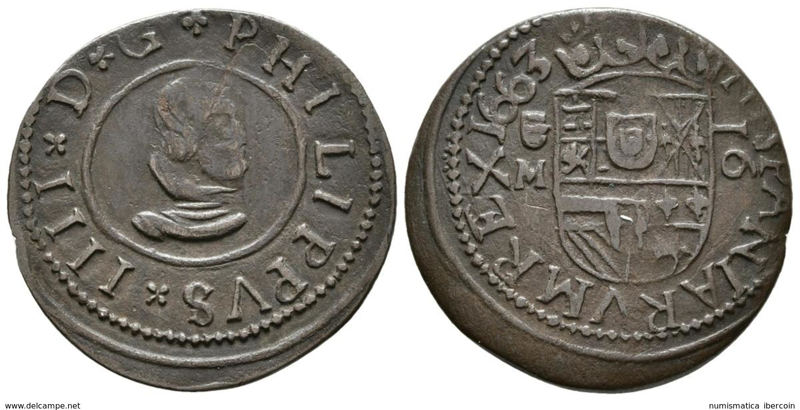 FELIPE IV. 16 Maravedís. 1663. Valladolid M. Cal-1672; J.S. M-817/18 Var. Ae. 4,43g. MBC+. - Other & Unclassified