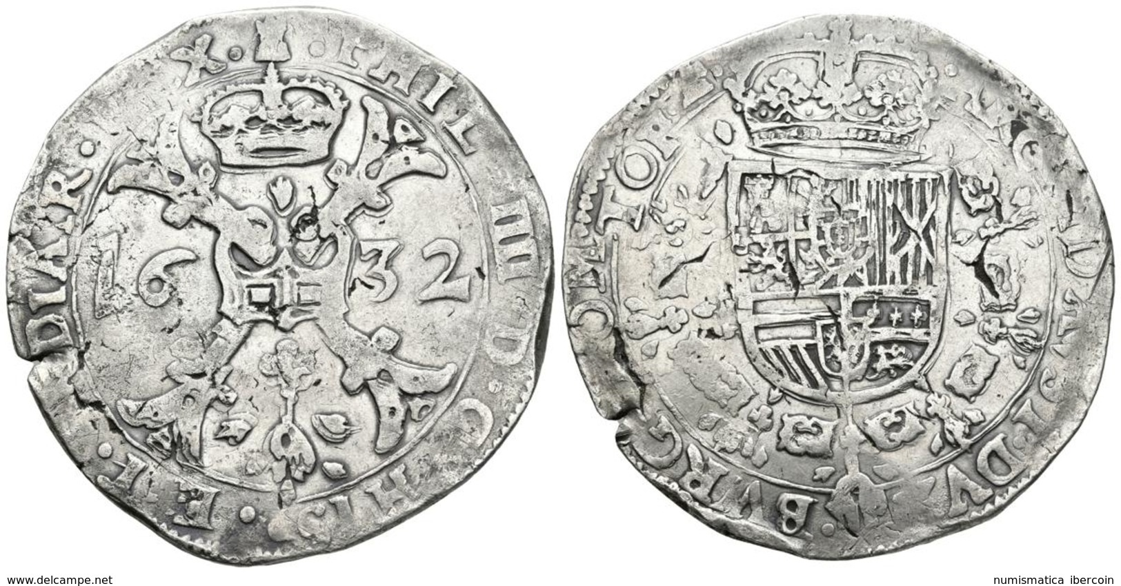 FELIPE IV. 1 Patagón. 1632. Tournai. Vti. 1119; Vanhoudt 645.TO; Van Gelder & Hoc 329-9. Ar. 27,79g. MBC. - Other & Unclassified