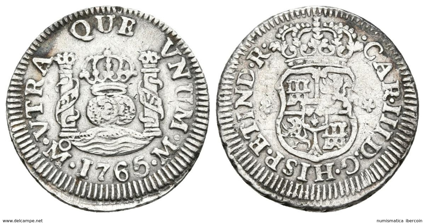 CARLOS III. 1/2 Real. 1765. México M. Tipo Columnario. Cal-1754. Ar. 1,63g. MBC/MBC+. - Other & Unclassified