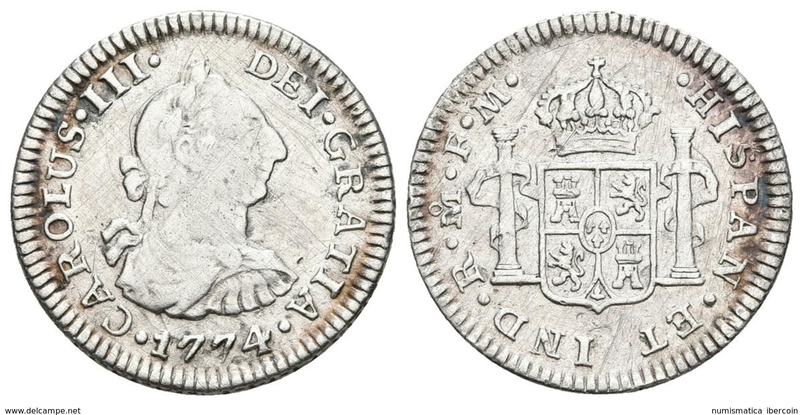 CARLOS III. 1/2 Real. 1774. México FM. 1774 Rectificado Sobre Otro 4. Cal-1766var. Ar. 1,65g. MBC-/MBC. Rara. - Other & Unclassified