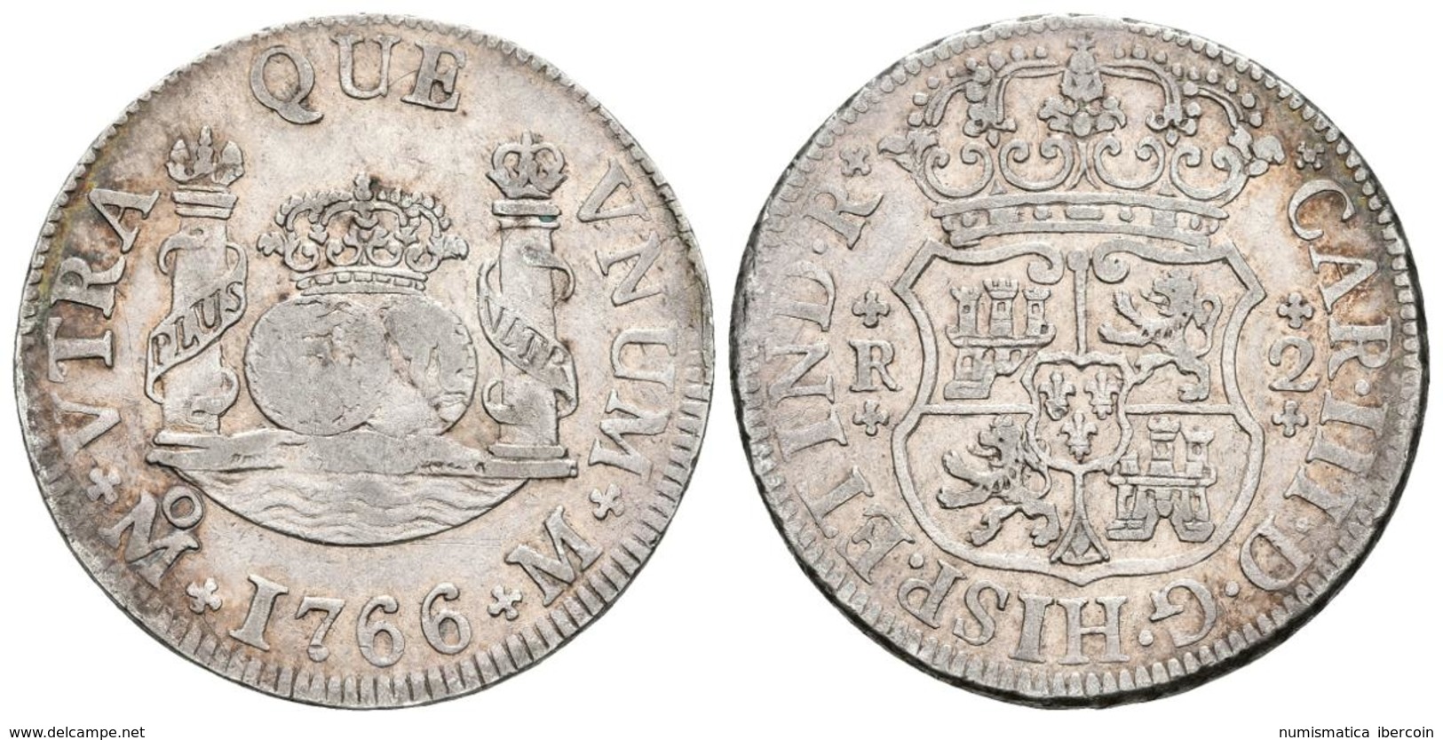 CARLOS III. 2 Reales. 1766. México M. Columnario. Cal-1331. Ar. 6,68g. MBC/MBC-. - Other & Unclassified