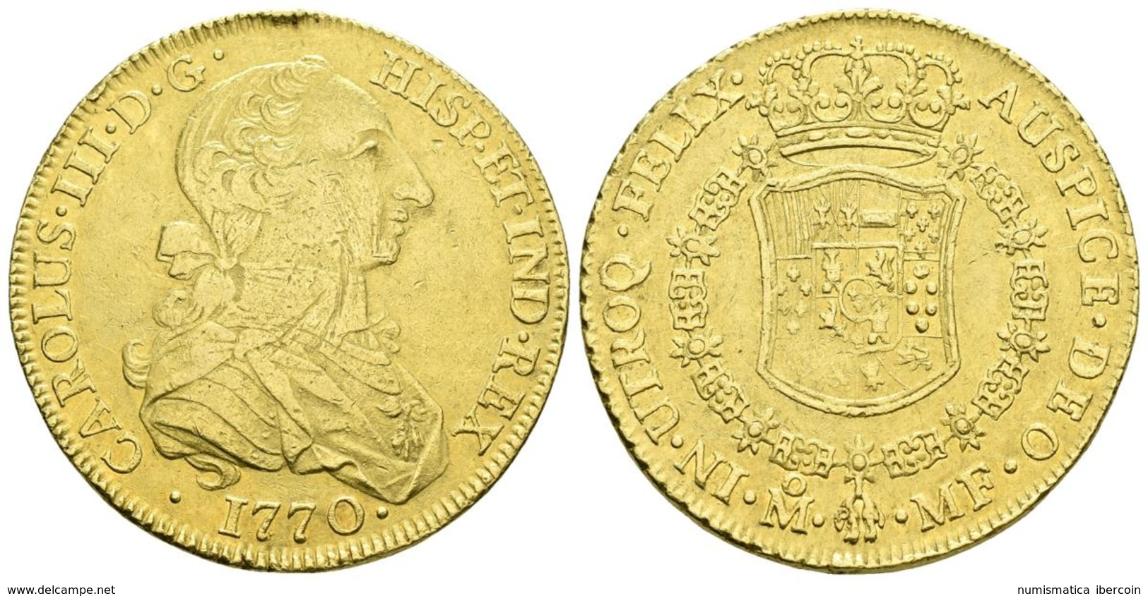 CARLOS III. 8 Escudos. 1770. México MF. Tipo "cara De Rata". Cal-85; Cal.Onza 757. Au. 26,96g. Restos De Soldaduras En E - Autres & Non Classés