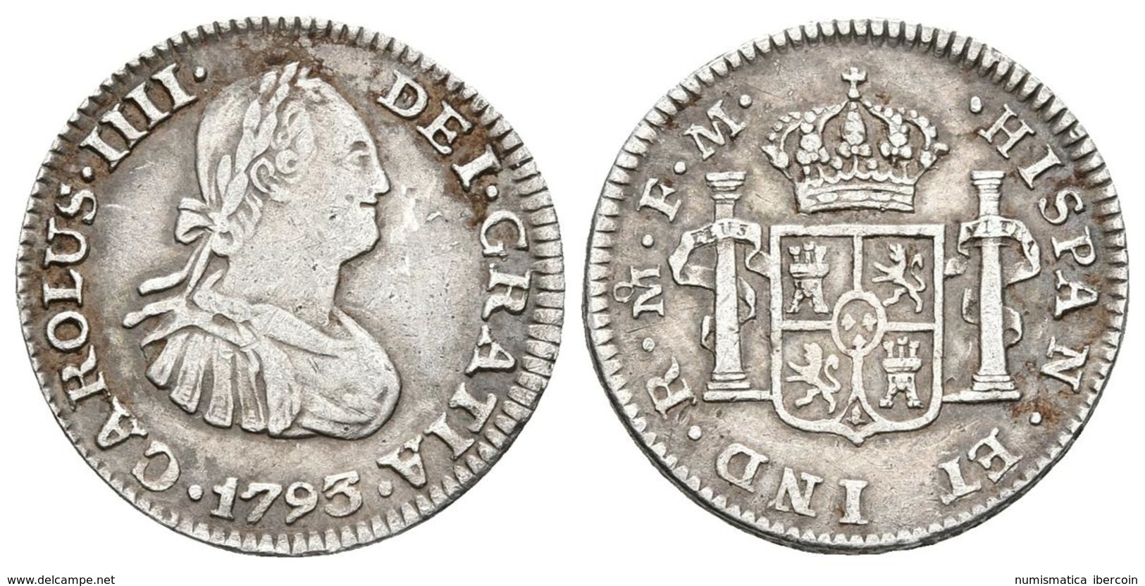 CARLOS IV. 1/2 Real. 1793. México FM. Cal-1287. Ar. 1,63g. MBC. - Otros & Sin Clasificación