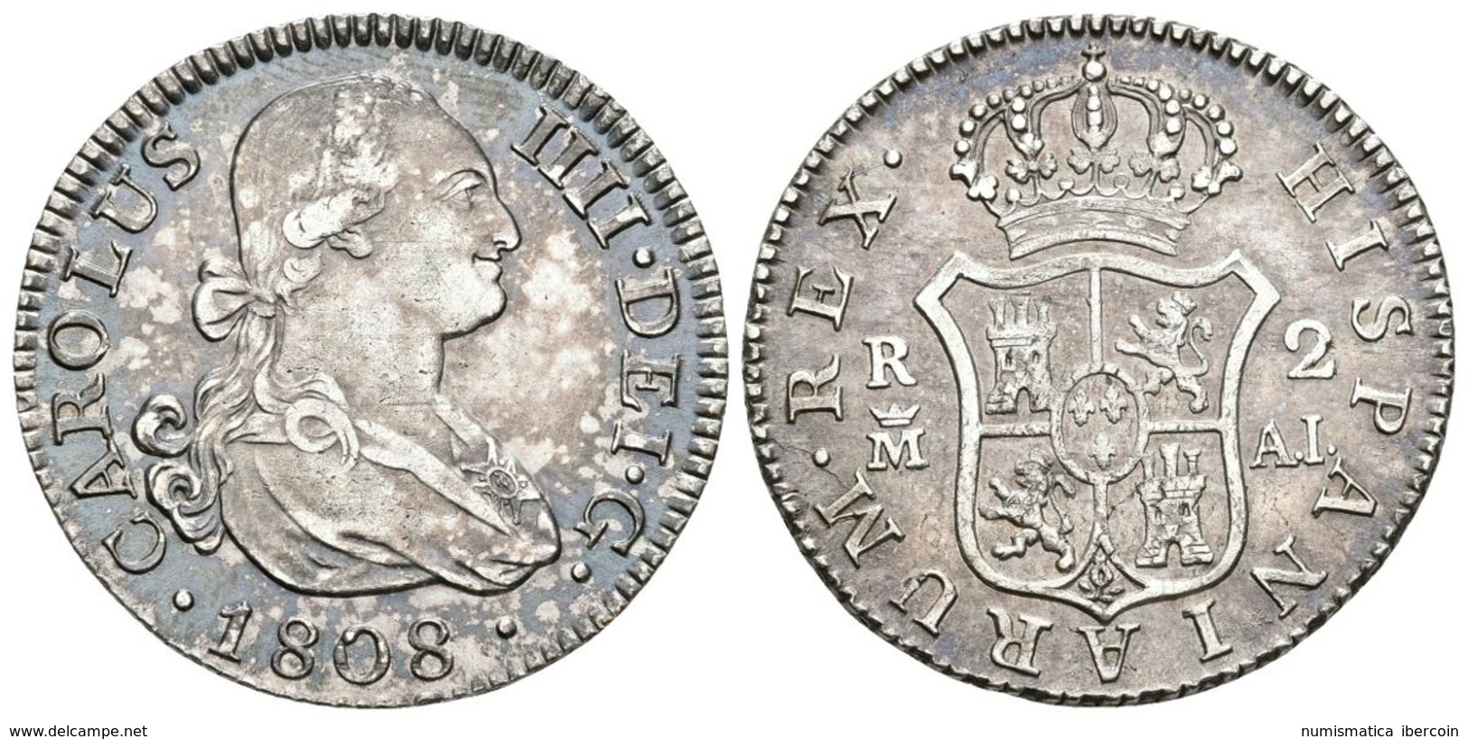 CARLOS IV. 2 Reales. 1808. Madrid AI. Cal-980. Ar. 5,90g. Preciosa Pátina. EBC-/MBC+. - Other & Unclassified