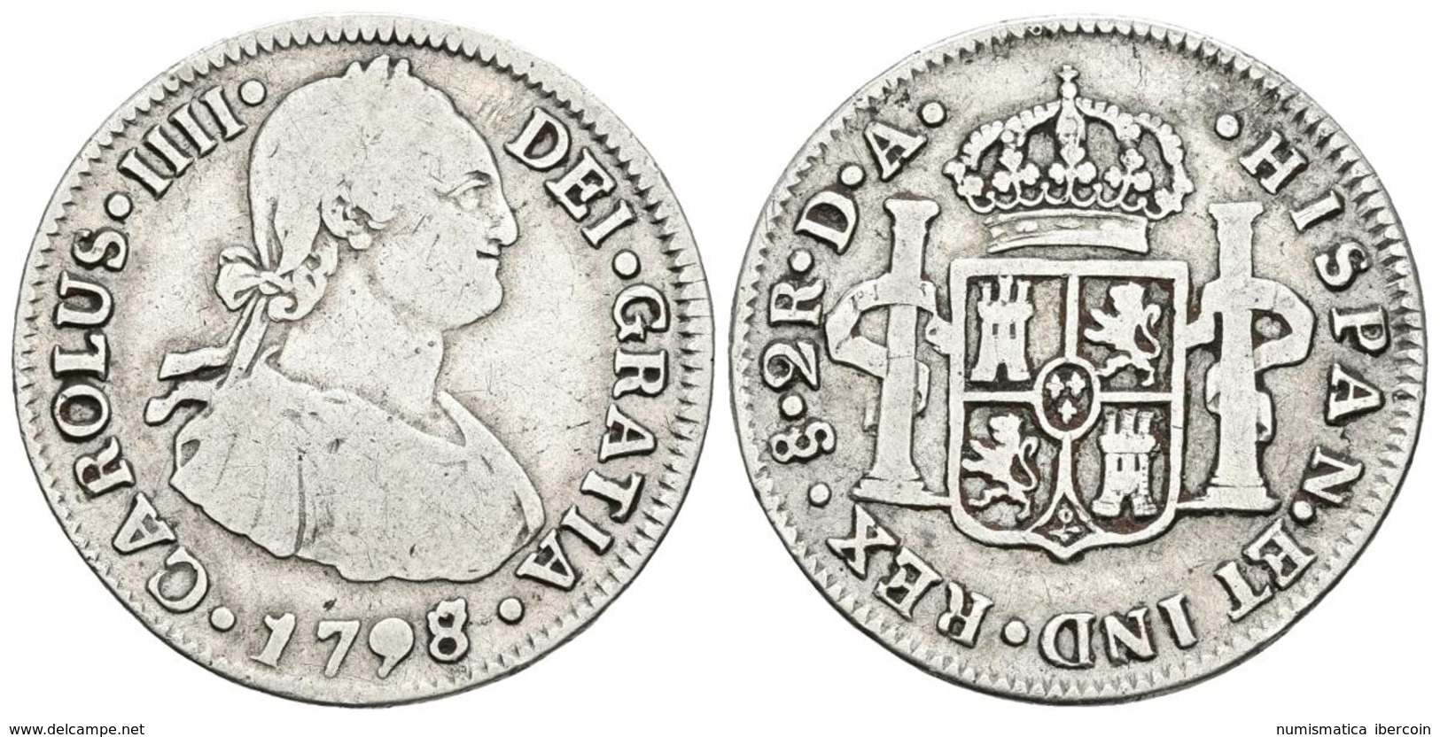 CARLOS IV. 2 Reales. 1798/7. Santiago DA. Cal-1045var. Ar. 6,46g. BC+/MBC-. Escasa. - Other & Unclassified