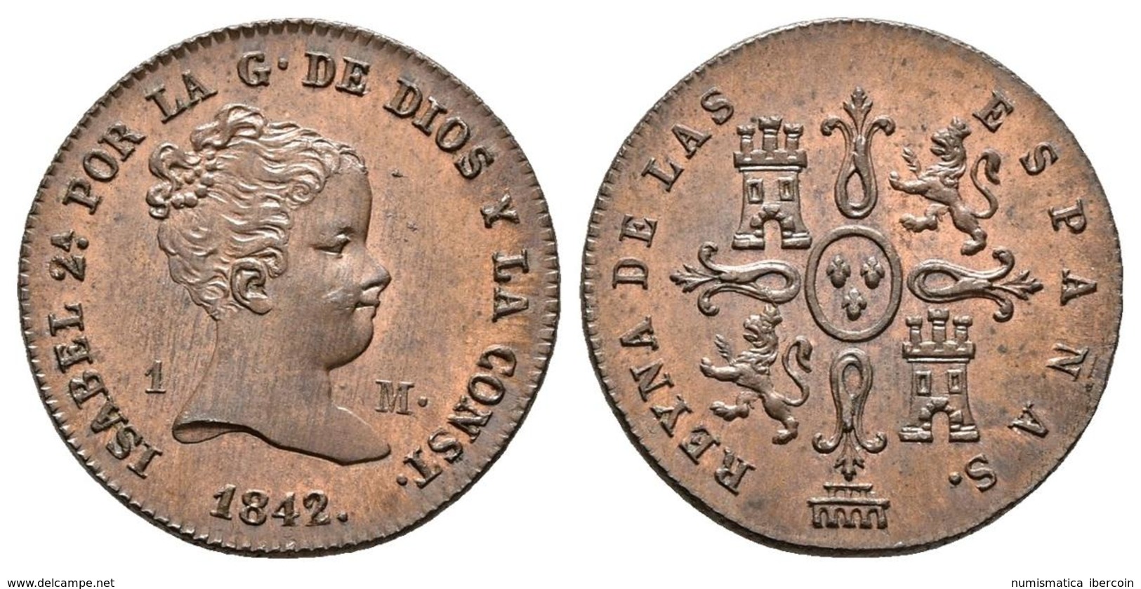 ISABEL II. 1 Maravedí. 1842. Segovia. Cal-567. Ae. 1,27g. Brillo Original. SC. - Otros & Sin Clasificación