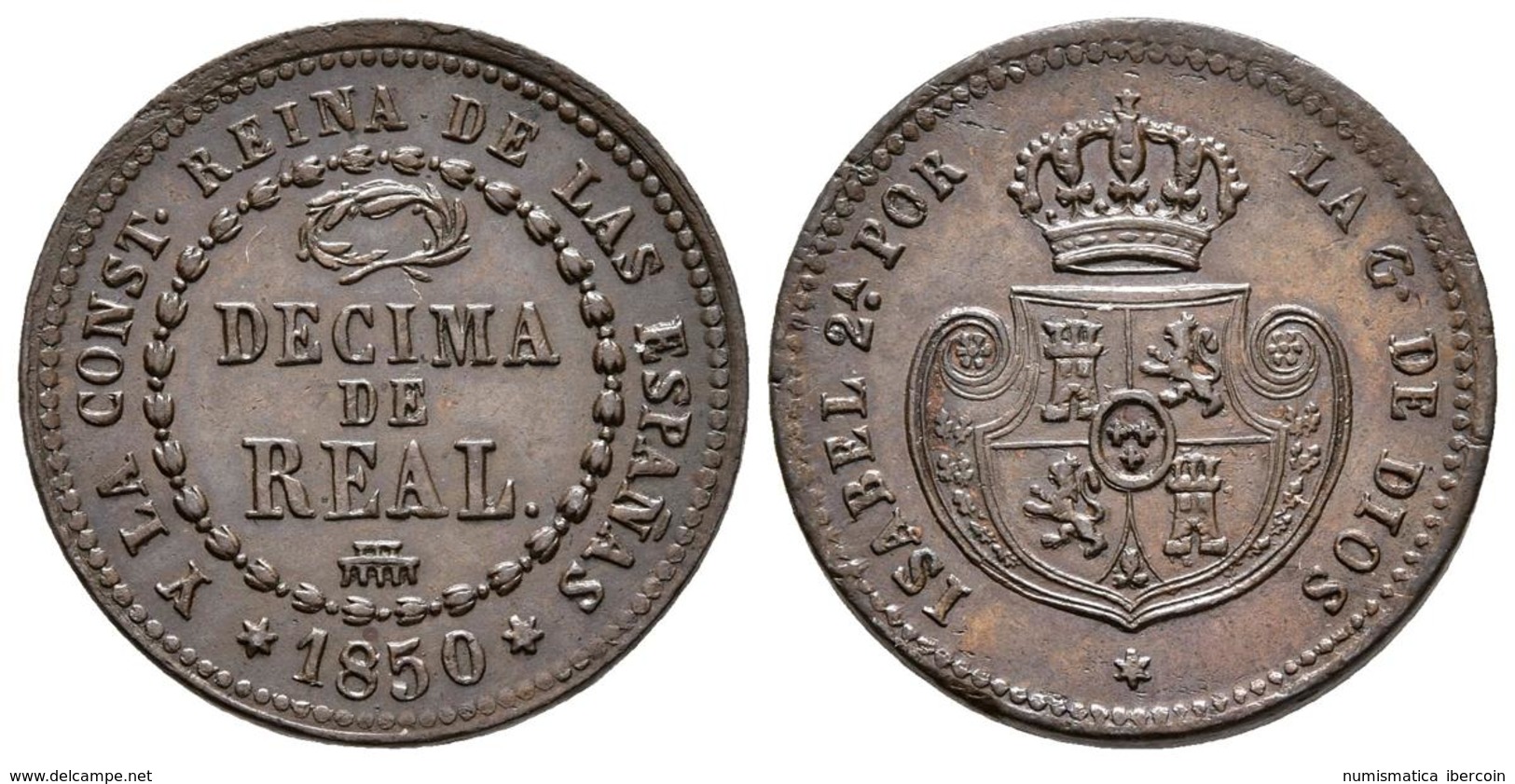 ISABEL II. 1 Décima De Real. 1850. Segovia. Cal-581. Ae. 3,76g. EBC. - Autres & Non Classés