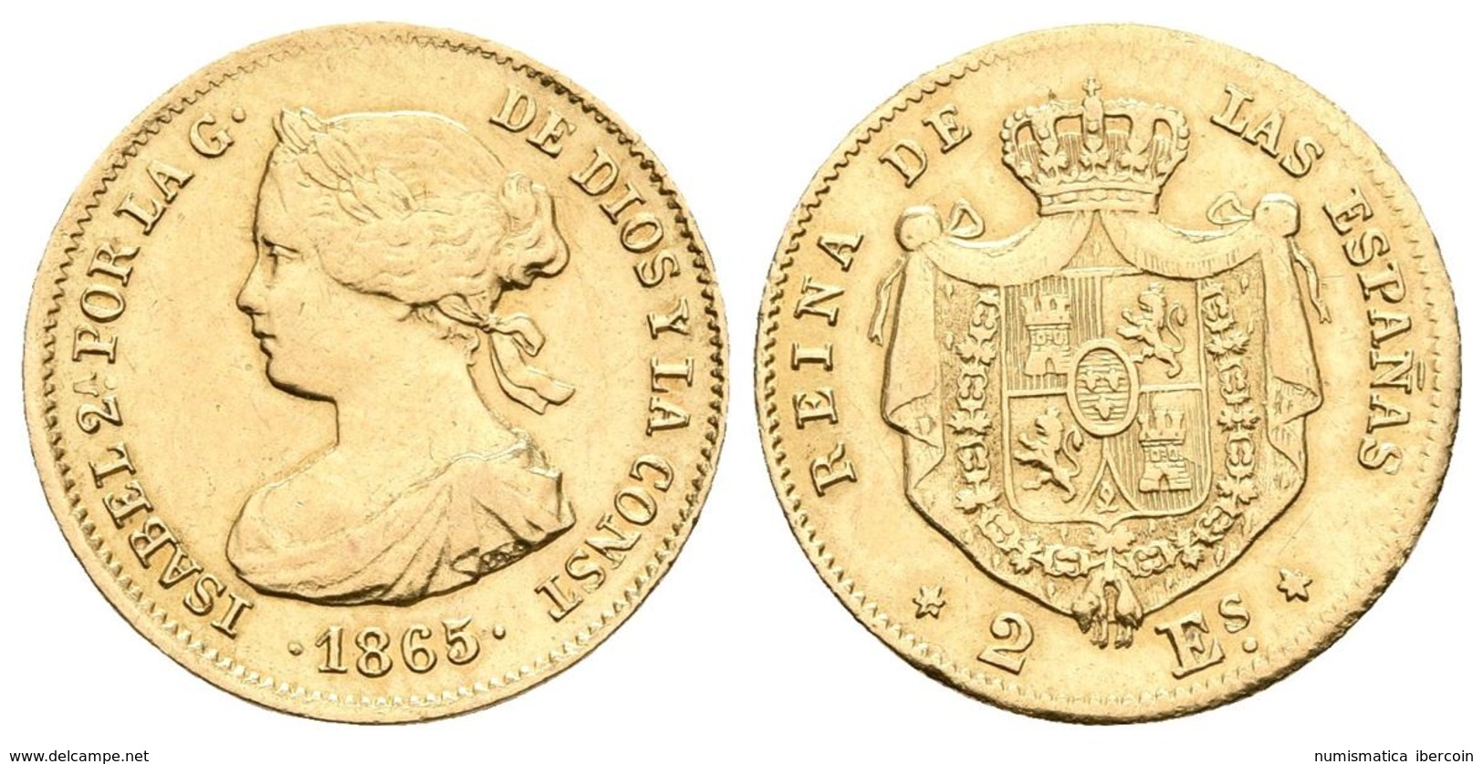 ISABEL II. 2 Escudos. 1865. Madrid. Cal-122. Au. 1,67g. MBC. Escasa. - Otros & Sin Clasificación