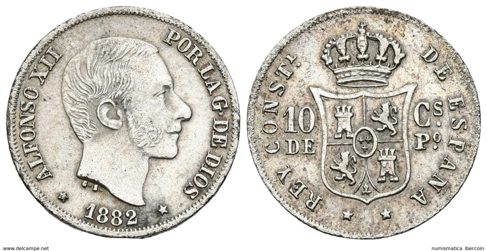 ALFONSO XII. 10 Centavos De Peso. 1882. Manila. Cal-95. Ar. 2,56g. MBC+. - Otros & Sin Clasificación