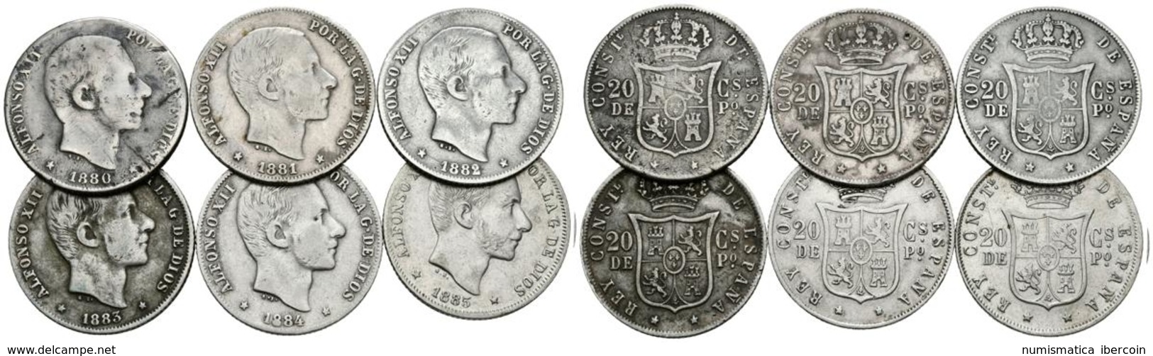 ALFONSO XII. 20 Centavos De Peso. Manila. Serie Completa 1880, 1881, 1882, 1883, 1884 Y 1885. Cal-87/92. Ar. BC-/MBC+. - Otros & Sin Clasificación