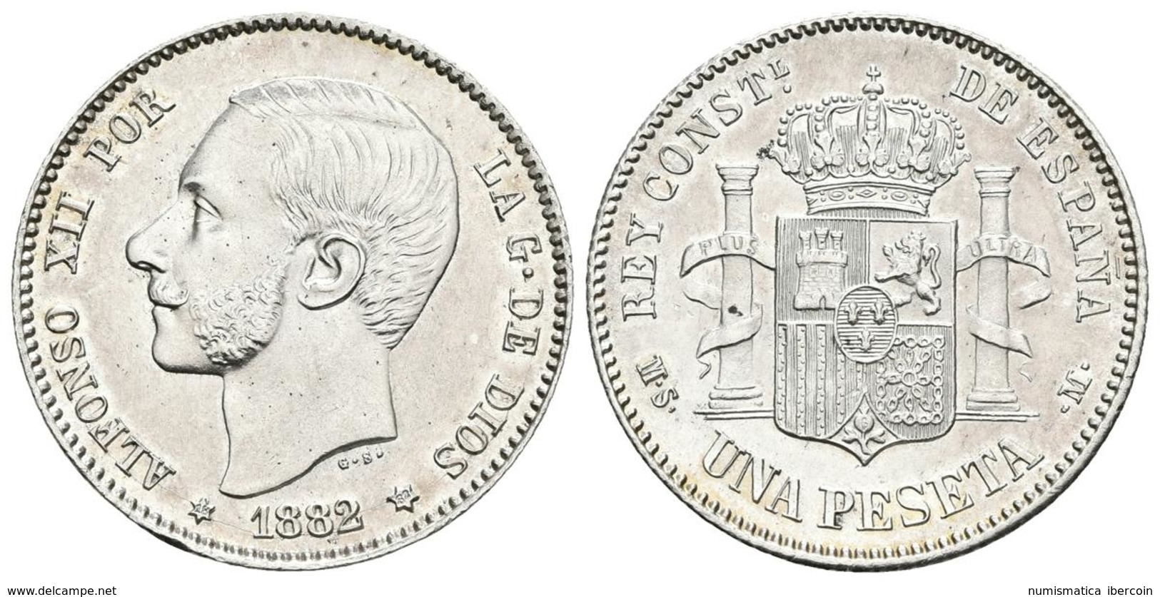 ALFONSO XII. 1 Peseta. 1882/1 *18-82. Madrid MSM. Cal-58. Ar. 4,97g. EBC+. Rara Así. - Autres & Non Classés