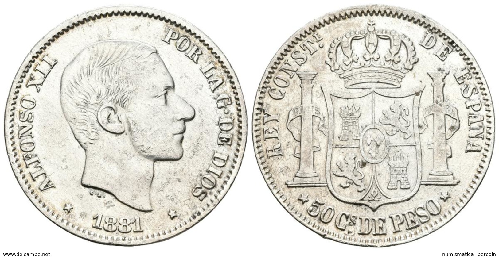 ALFONSO XII. 50 Centavos De Peso. 1881. Manila. Cal-79. Ar. 12,77g. MBC. - Autres & Non Classés