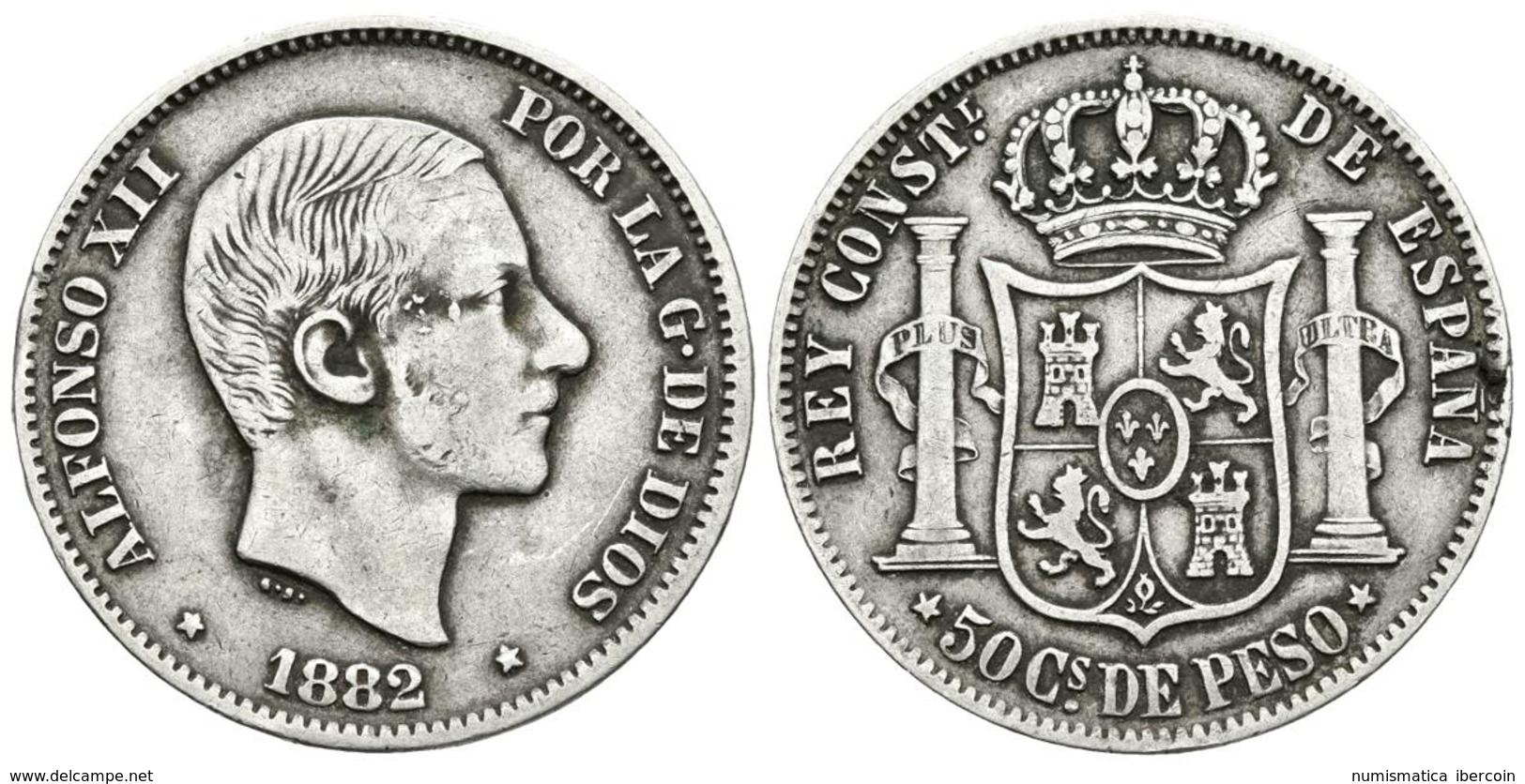 ALFONSO XII. 50 Centavos De Peso. 1882. Manila. Cal-82. Ar. 12,85g. MBC. - Autres & Non Classés