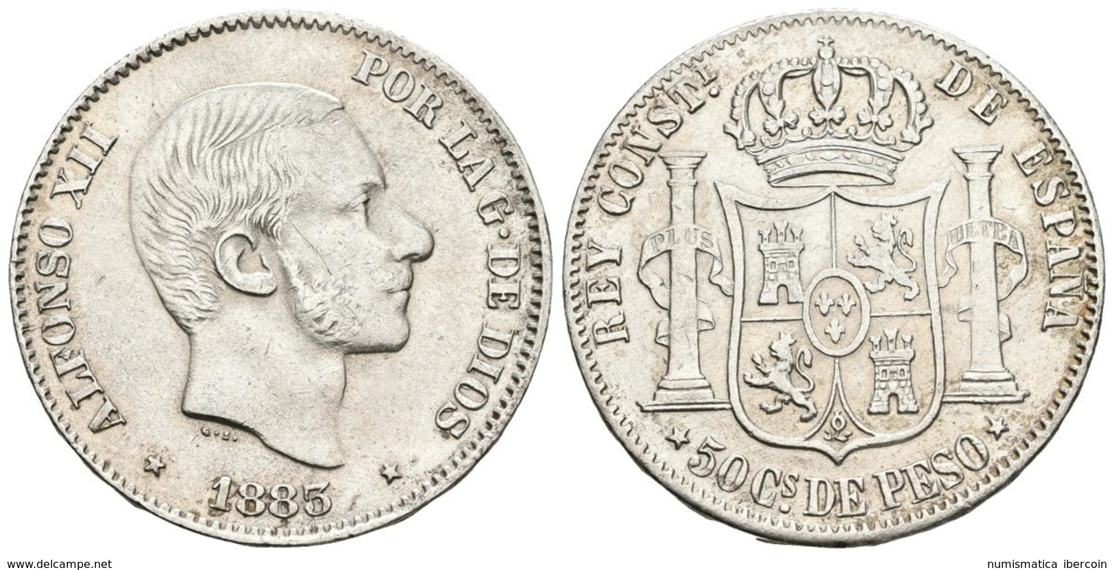 ALFONSO XII. 50 Centavos De Peso. 1883. Manila. Cal-83. Ar. 12,88g. Levemente Cóncava. MBC+. - Autres & Non Classés
