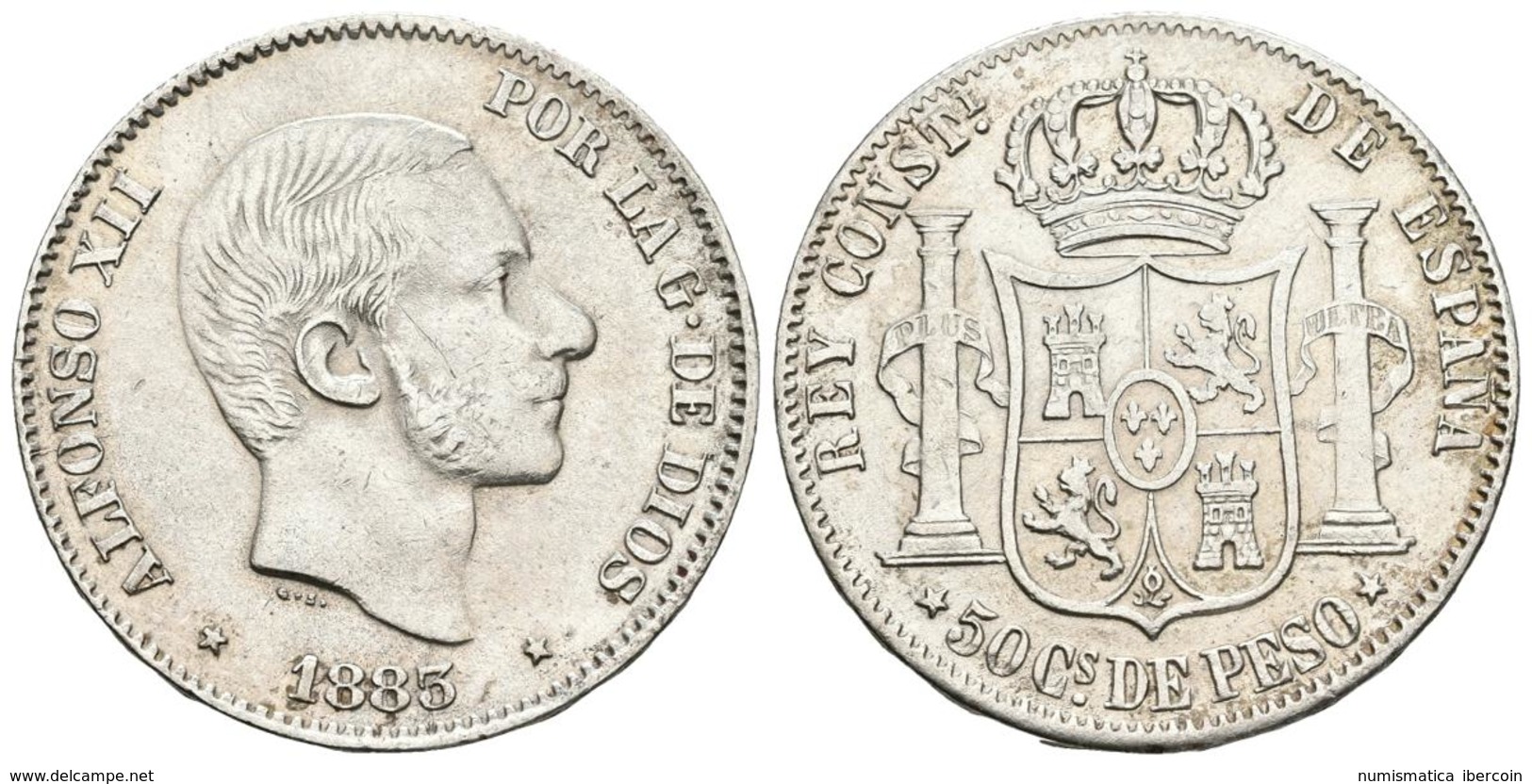 ALFONSO XII. 50 Centavos De Peso. 1883. Manila. Cal-83. Ar. 12,88g. Levemente Cóncava. MBC+. - Other & Unclassified