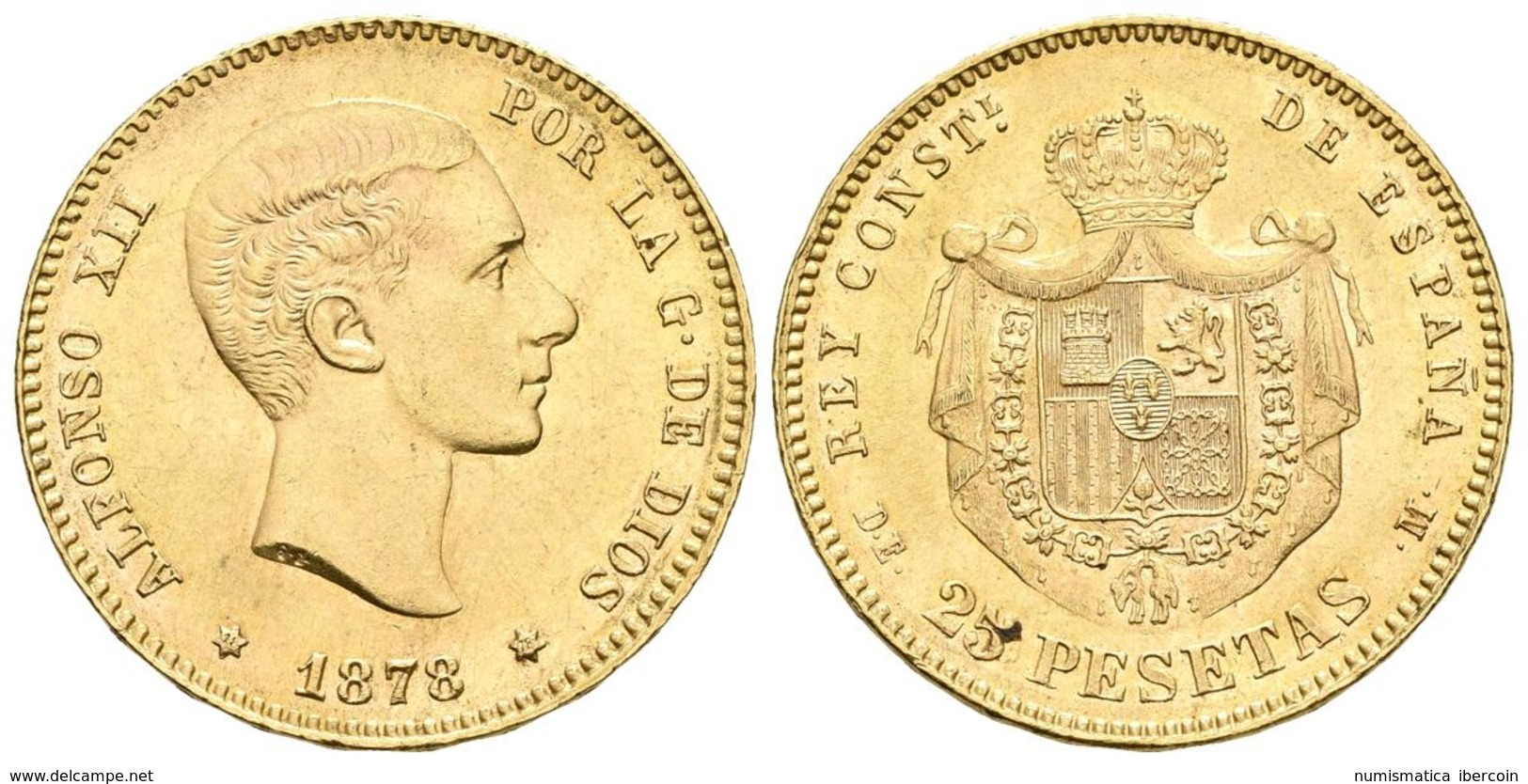 ALFONSO XII. 25 Pesetas. 1878 *18-78. Madrid DEM. Cal-6. Au. 8,07g. EBC. - Otros & Sin Clasificación