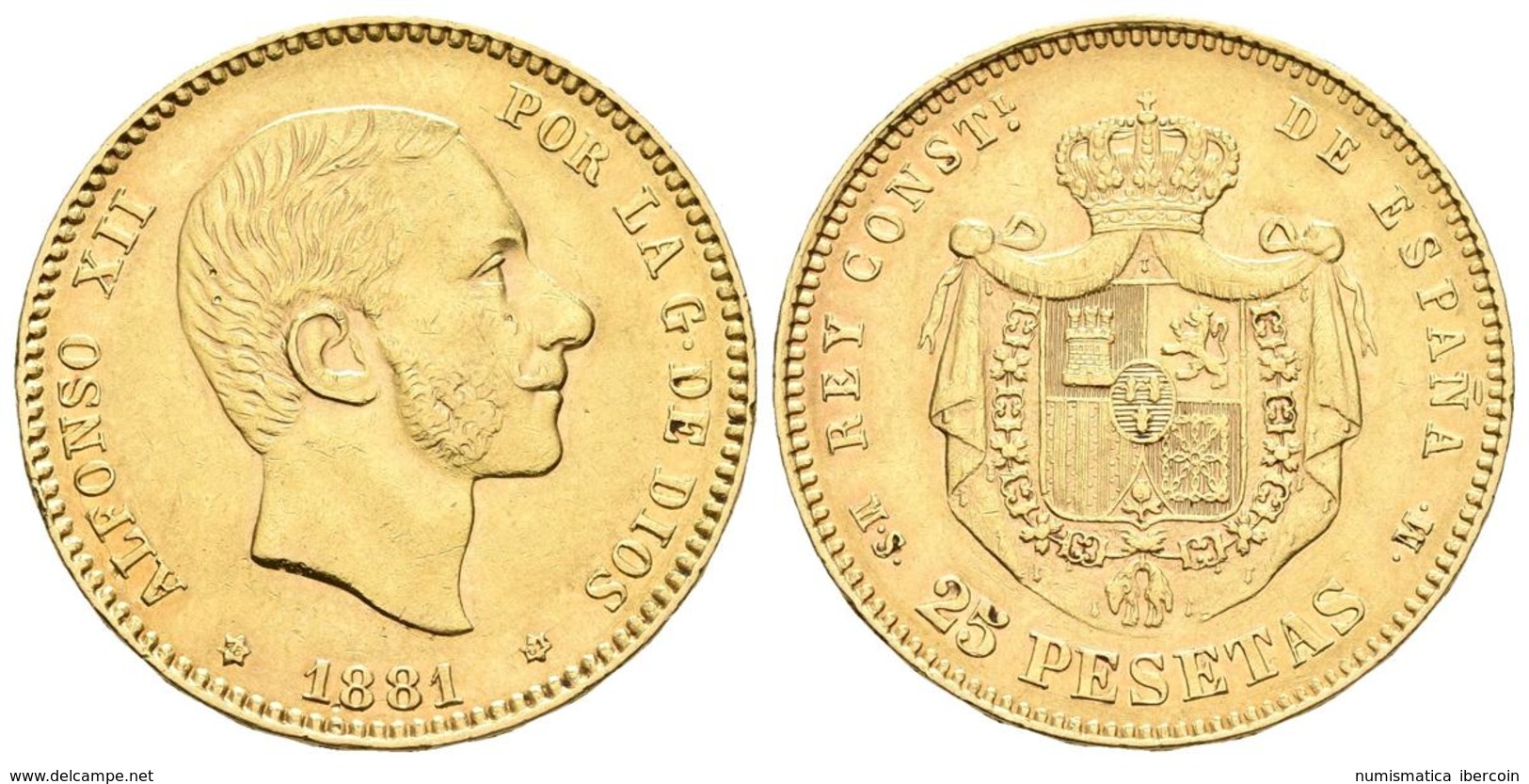 ALFONSO XII. 25 Pesetas. 1881 *18-81. Madrid MSM. Cal-14. Au. 8,05g. Marquitas. MBC+. - Other & Unclassified