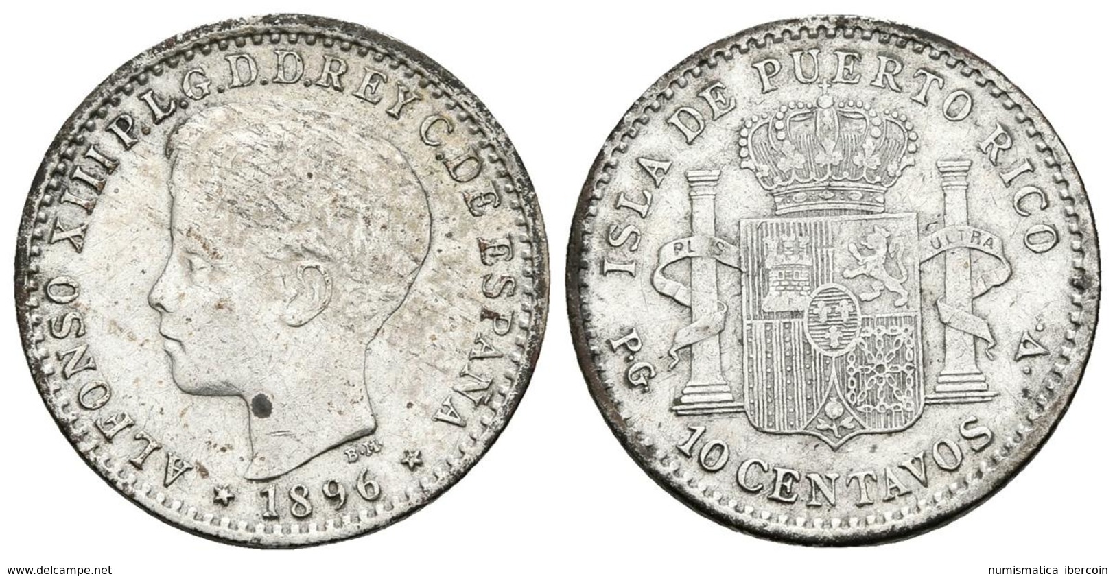 ALFONSO XIII. 10 Centavos. 1896. Puerto Rico PGV. Cal-85. Ar. 2.42g. MBC. - Other & Unclassified