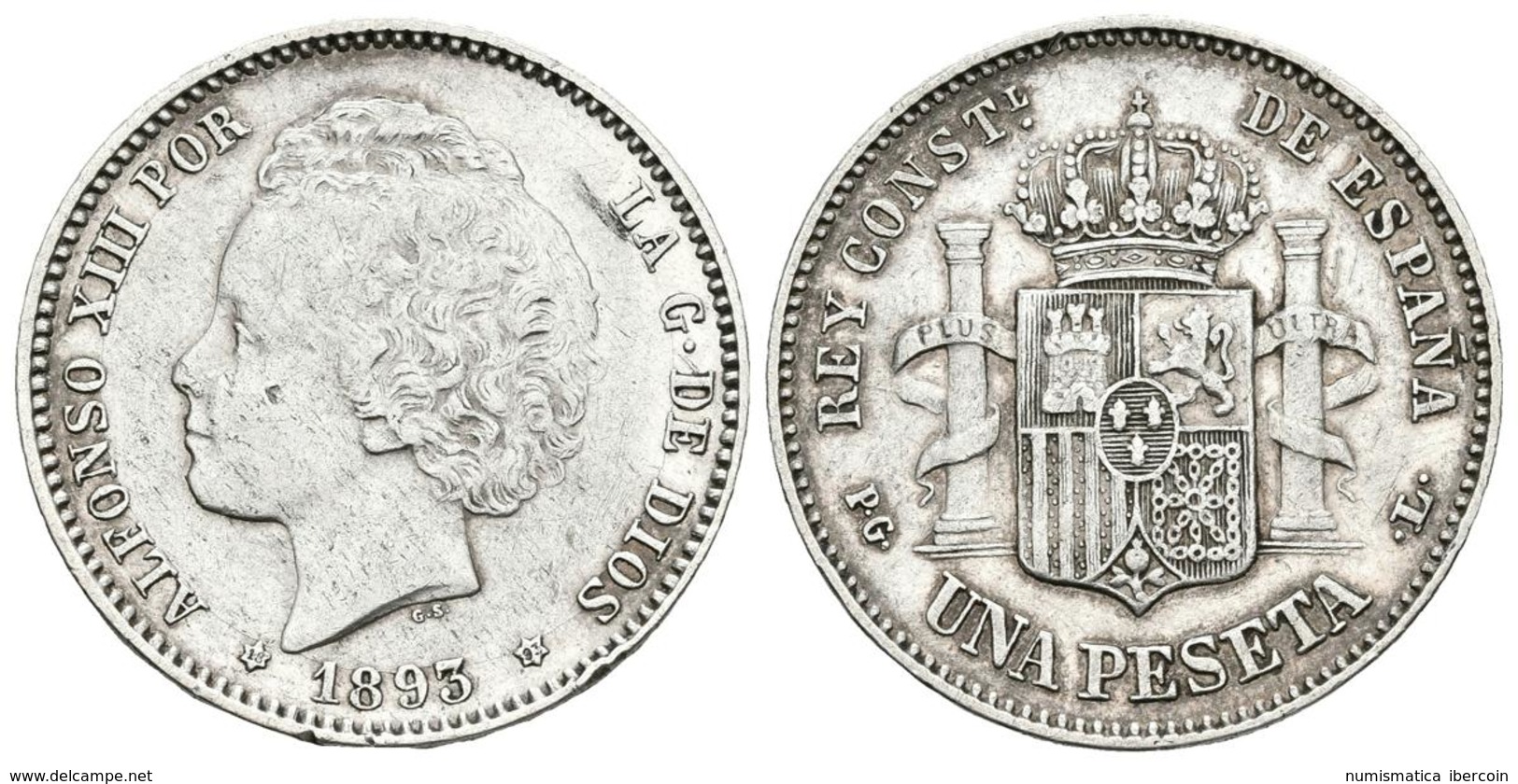 ALFONSO XIII. 1 Peseta. 1893 *18-93. Madrid PGL. Cal-39. Ar. 5,00g. Marquita En La Mejilla Y Leve Golpe En El Canto. EBC - Altri & Non Classificati