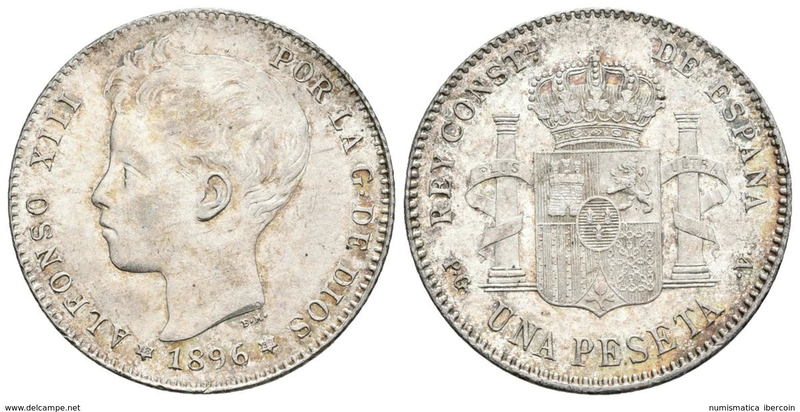 ALFONSO XIII. 1 Peseta. 1896 *18-96. Madrid PGV. Cal-41. Ar. 4,97g. Brillo Original. EBC+. - Otros & Sin Clasificación