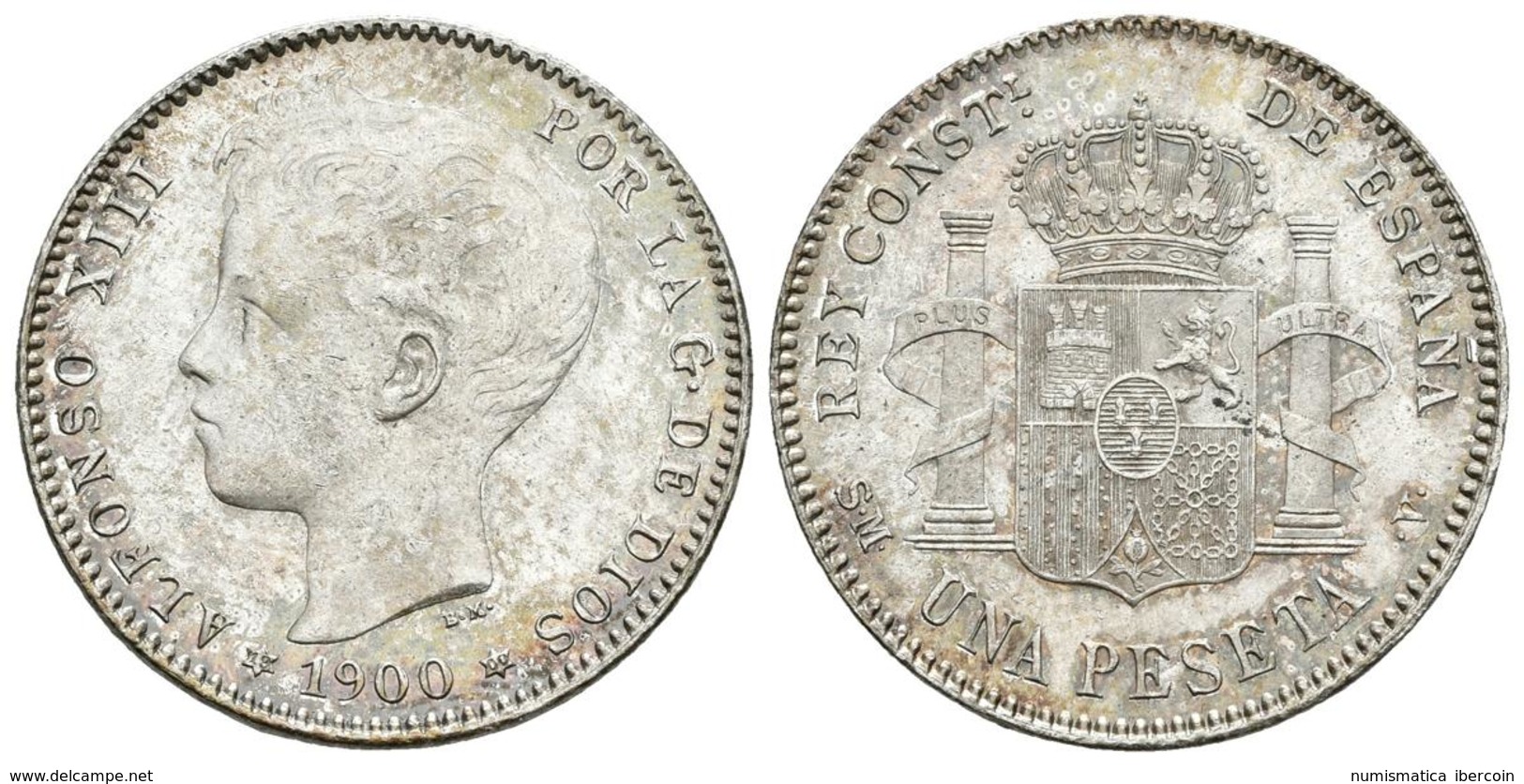 ALFONSO XIII. 1 Peseta. 1900 *19-00. Madrid SMV. Cal-44. Ar. 5,02g. MBC+. - Other & Unclassified