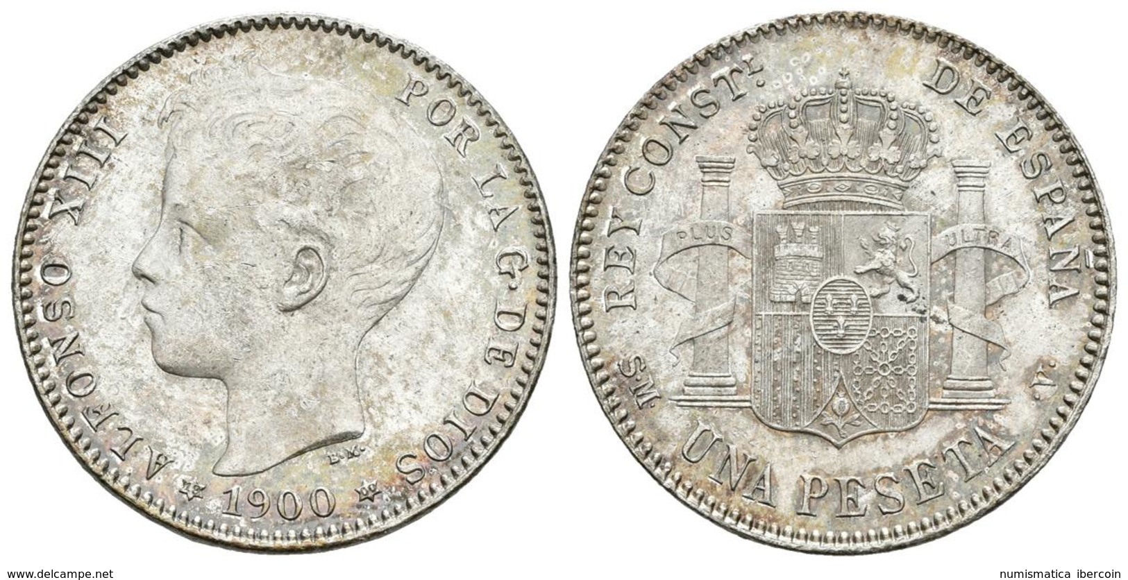 ALFONSO XIII. 1 Peseta. 1900 *19-00. Madrid SMV. Cal-44. Ar. 5,02g. MBC+. - Autres & Non Classés