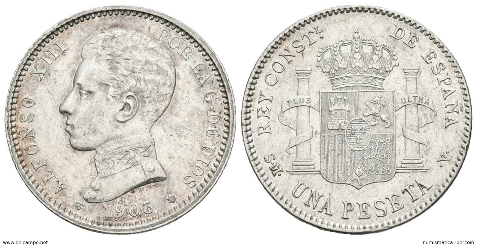 ALFONSO XIII. 1 Peseta. 1903 *19-03. Madrid SMV. Cal-49. Ar. 4,95g. MBC+. - Other & Unclassified