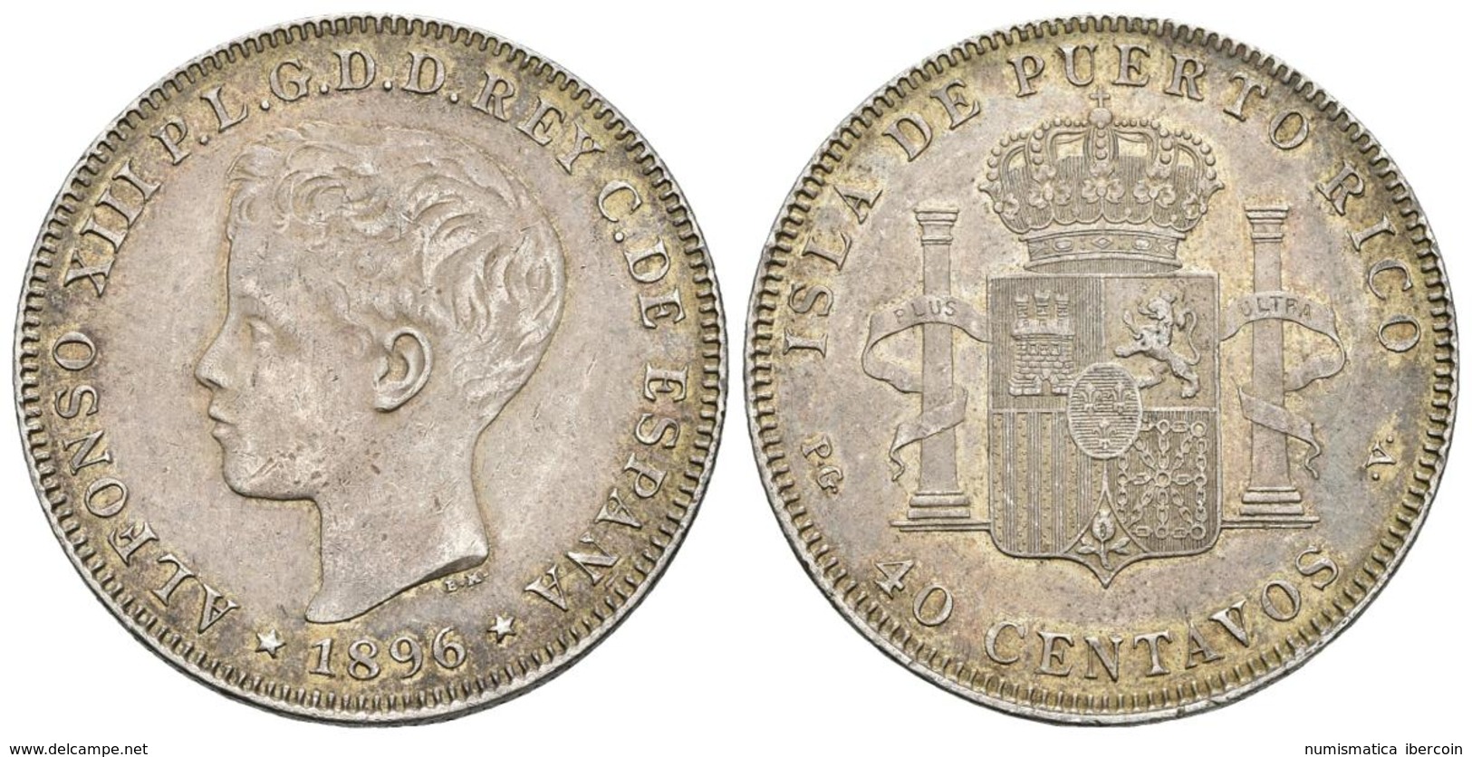 ALFONSO XIII. 40 Centavos. 1896. Puerto Rico PGV. Cal-83. Ar. 9,98g. Preciosa Pátina. EBC-. Escasa. - Other & Unclassified