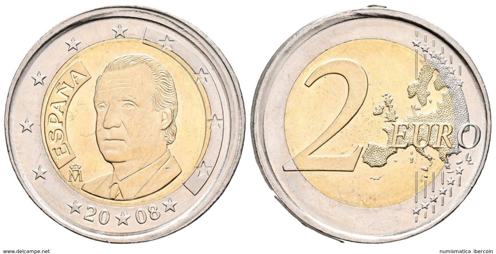 JUAN CARLOS I. 2 Euros. 2008. Acuñación Desplazada, Núcleo Irregular Y Canto Corona. Jbb-200.1.1. 8,52g. SC. - Otros & Sin Clasificación