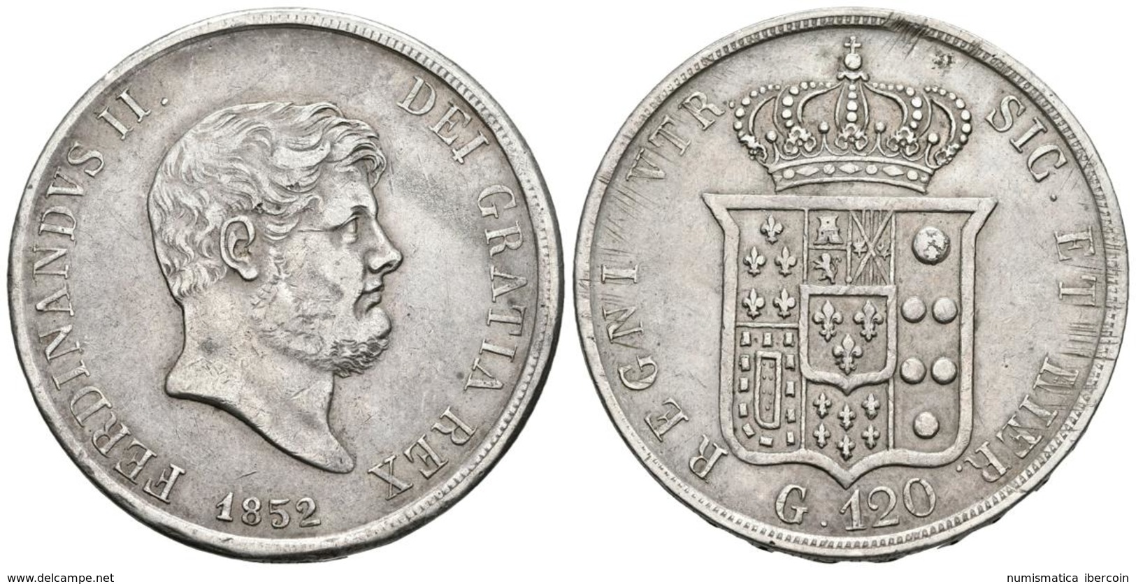 ITALIA. Ferdinando II. 120 Granas. 1852. Nápoles Y Sicilia. Km#370. Ar. 27,48g. MBC+. - Otros & Sin Clasificación