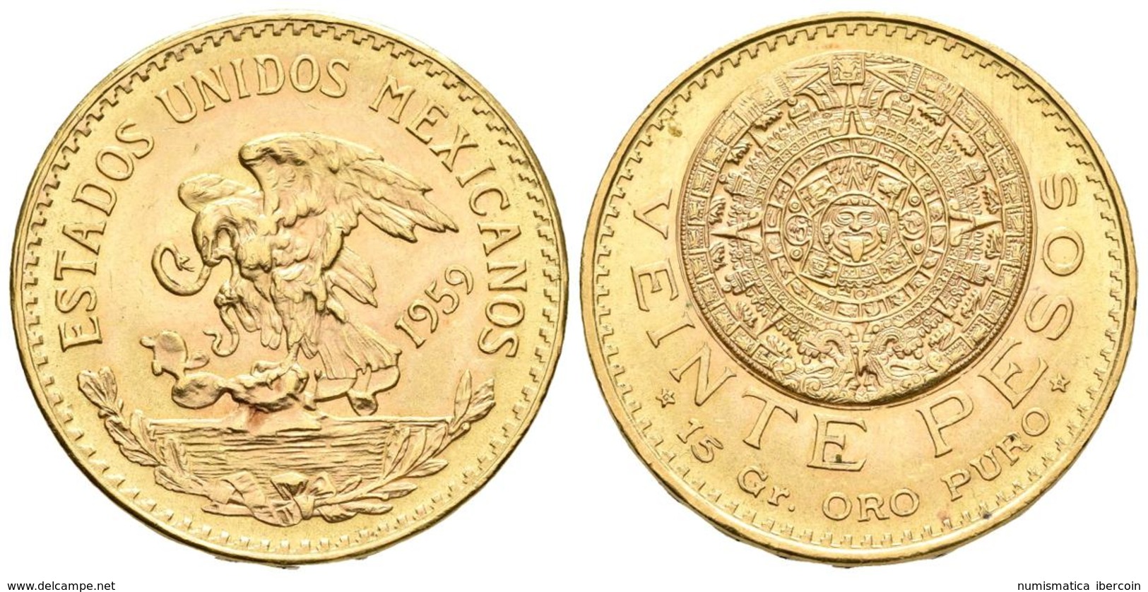 MEXICO. 20 Pesos. 1959. Mº (México). Calendario Azteca. Km# 478; Fr-171r. Au. 16,67g. EBC-. - Otros & Sin Clasificación