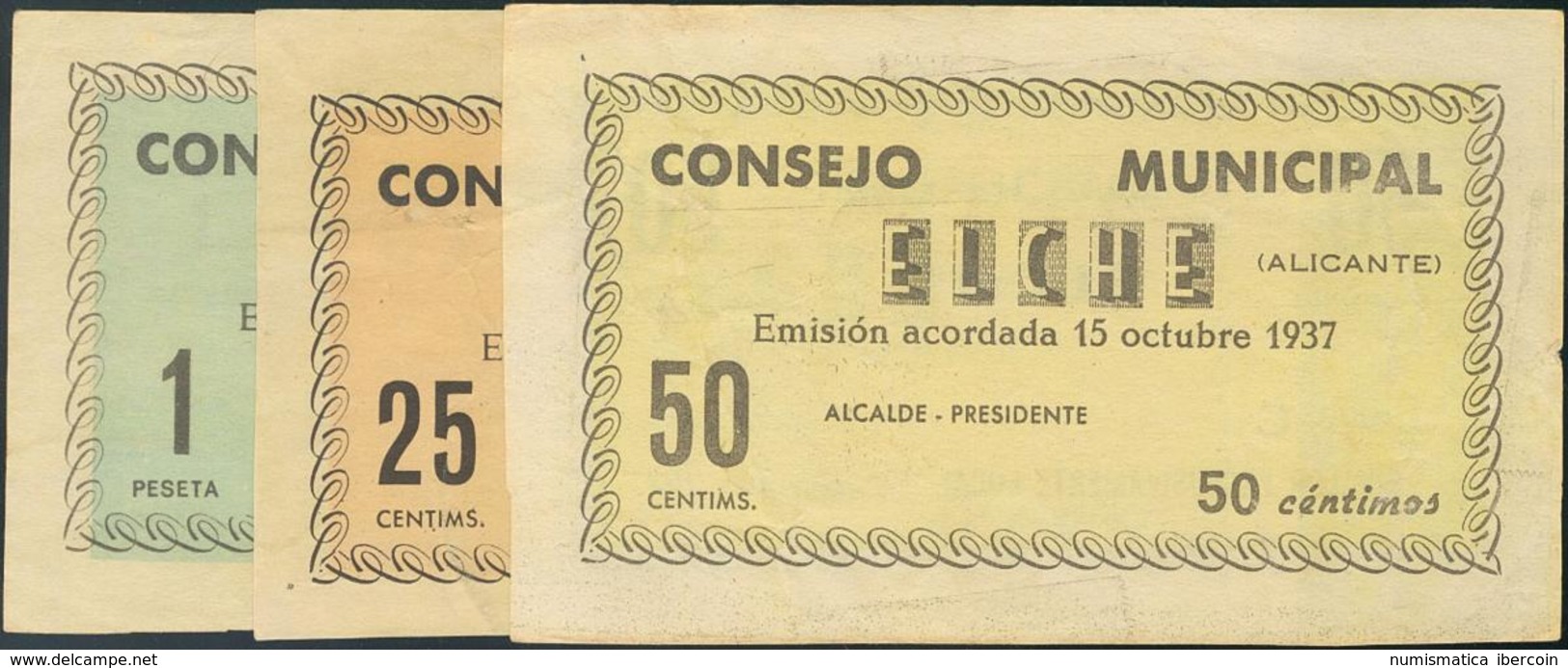ELCHE. 25 Céntimos, 50 Céntimos Y 1 Peseta. 15 De Octubre De 1937. BC. - Autres & Non Classés