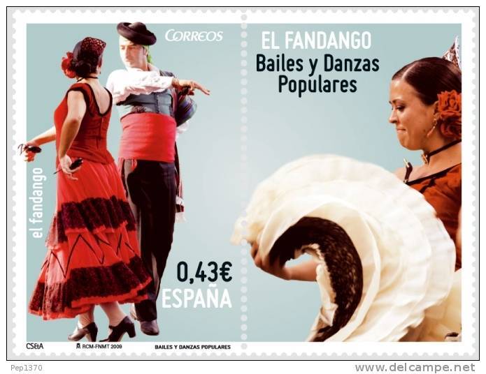 ESPAÑA 2009 - BAILES POPULARES - EL FANDANGO - EDIFIL Nº 4502 CON VIÑETA - Baile