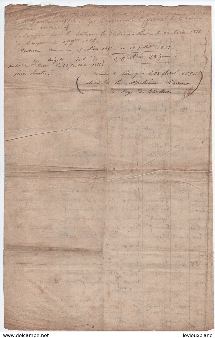 Archives/Noms Des Navires(+ Voyages Et  Capitaines)sur Lesquels J'ai Navigué/François LEROUX/Saint Malo/1856       MAR80 - Autres & Non Classés