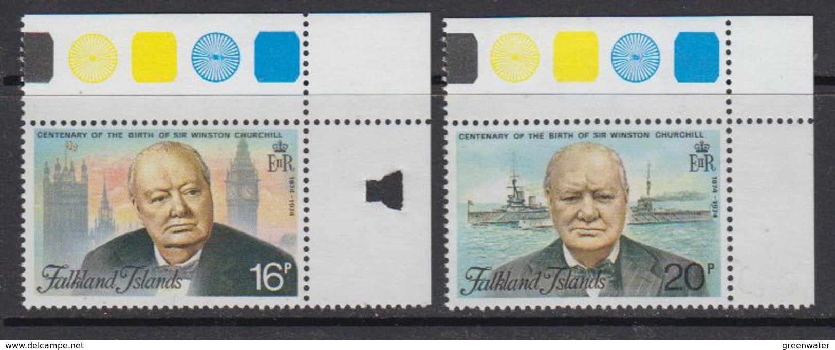 Falkland Islands 1974 Sir Winston Churchill 2v (corner, Traffic Lights) ** Mnh (41329B) - Falklandeilanden