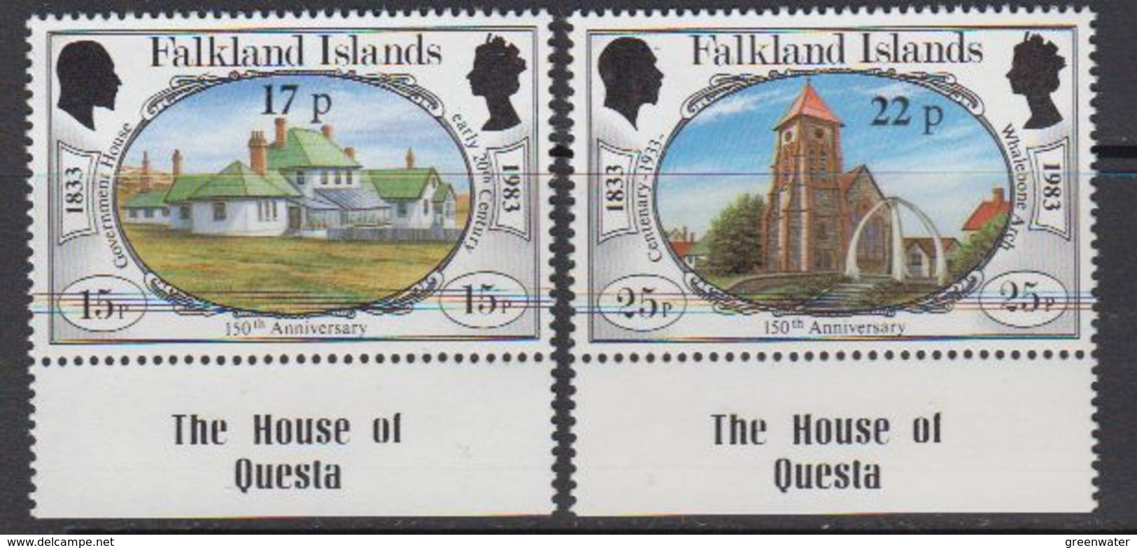 Falkland Islands 1984 Definitive Surcharges 2v ("House Of Questa In Margin") ** Mnh (41329B) - Falklandeilanden