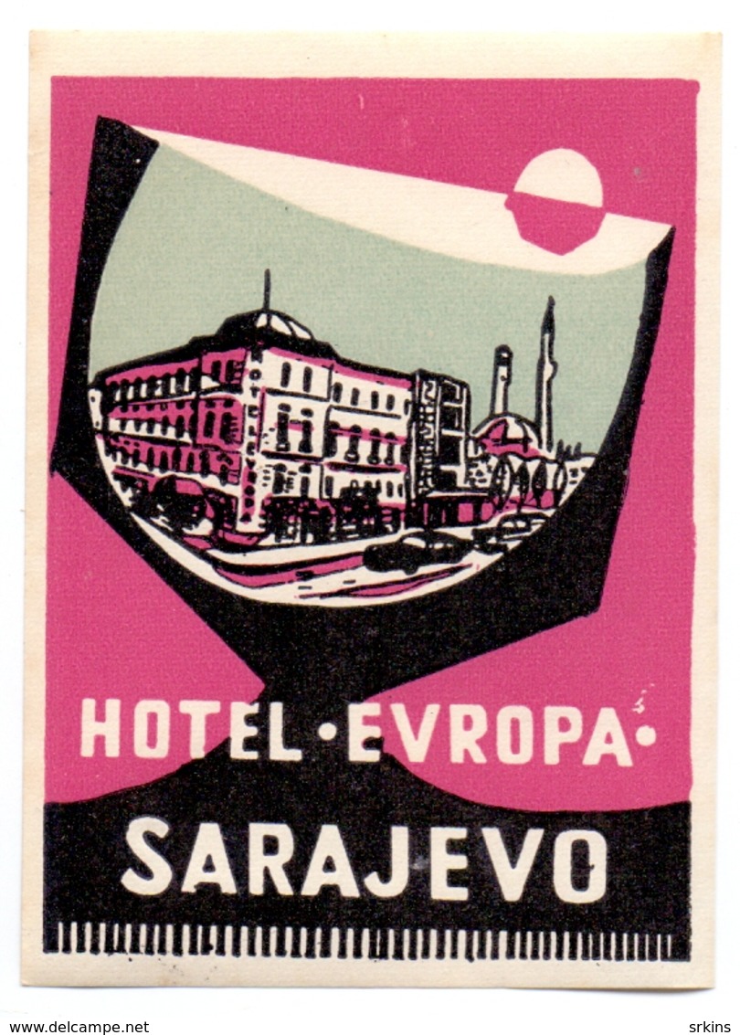 Luggage Label Hotel Evropa Sarajevo Bosnia Yugoslavia - Etiketten Van Hotels