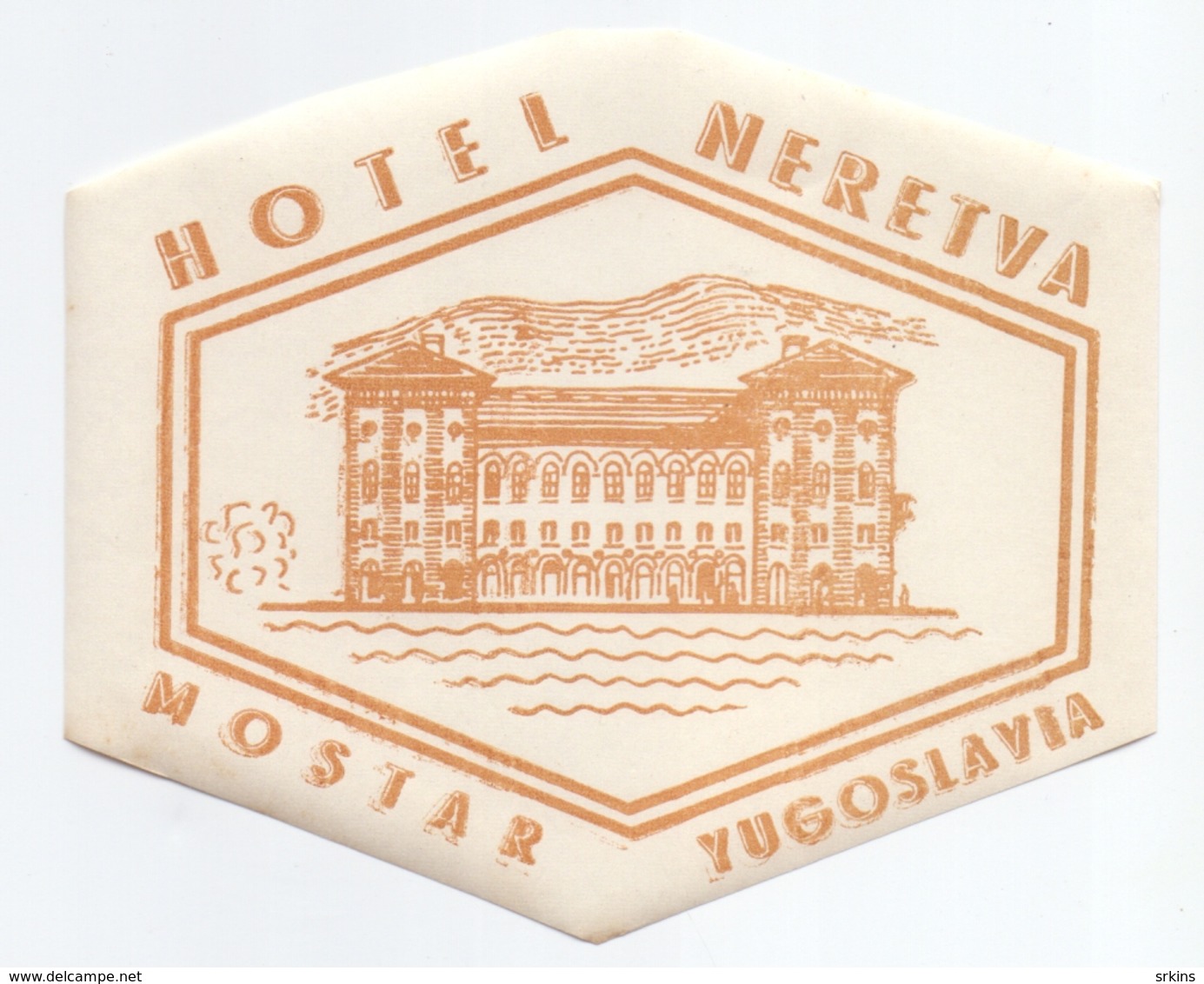 Luggage Label Hotel NERETVA Mostar Bosnia Yugoslavia - Hotel Labels