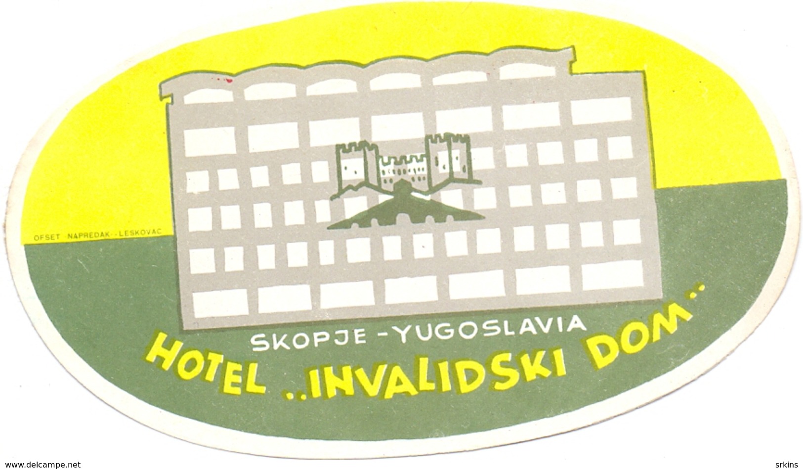 Luggage Label Hotel INVALIDSKI DOM Skopje Skoplje Macedonia Makedonija Yugoslavia - Hotel Labels