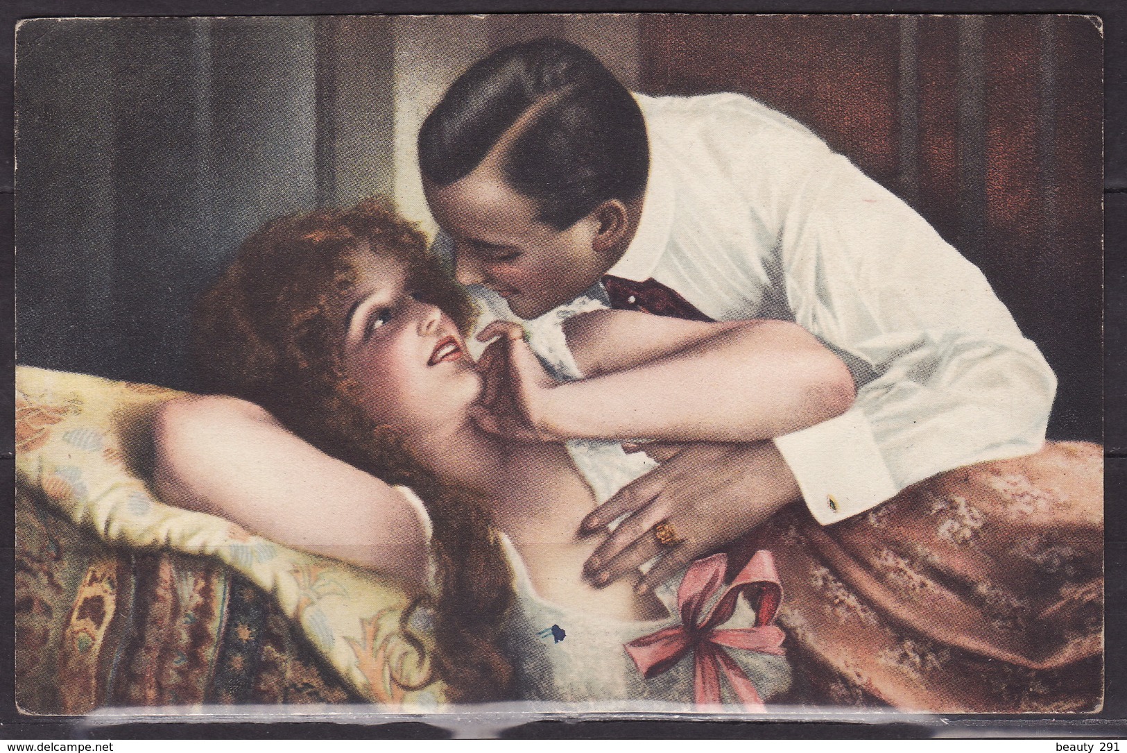 ANTIQUE, POSTCARD, LOVE, COUPLE, SCENE, ROMANTIC, LANDSCAPE, FLOWERS, CIRCULATED POSTCARD 1924 - Couples