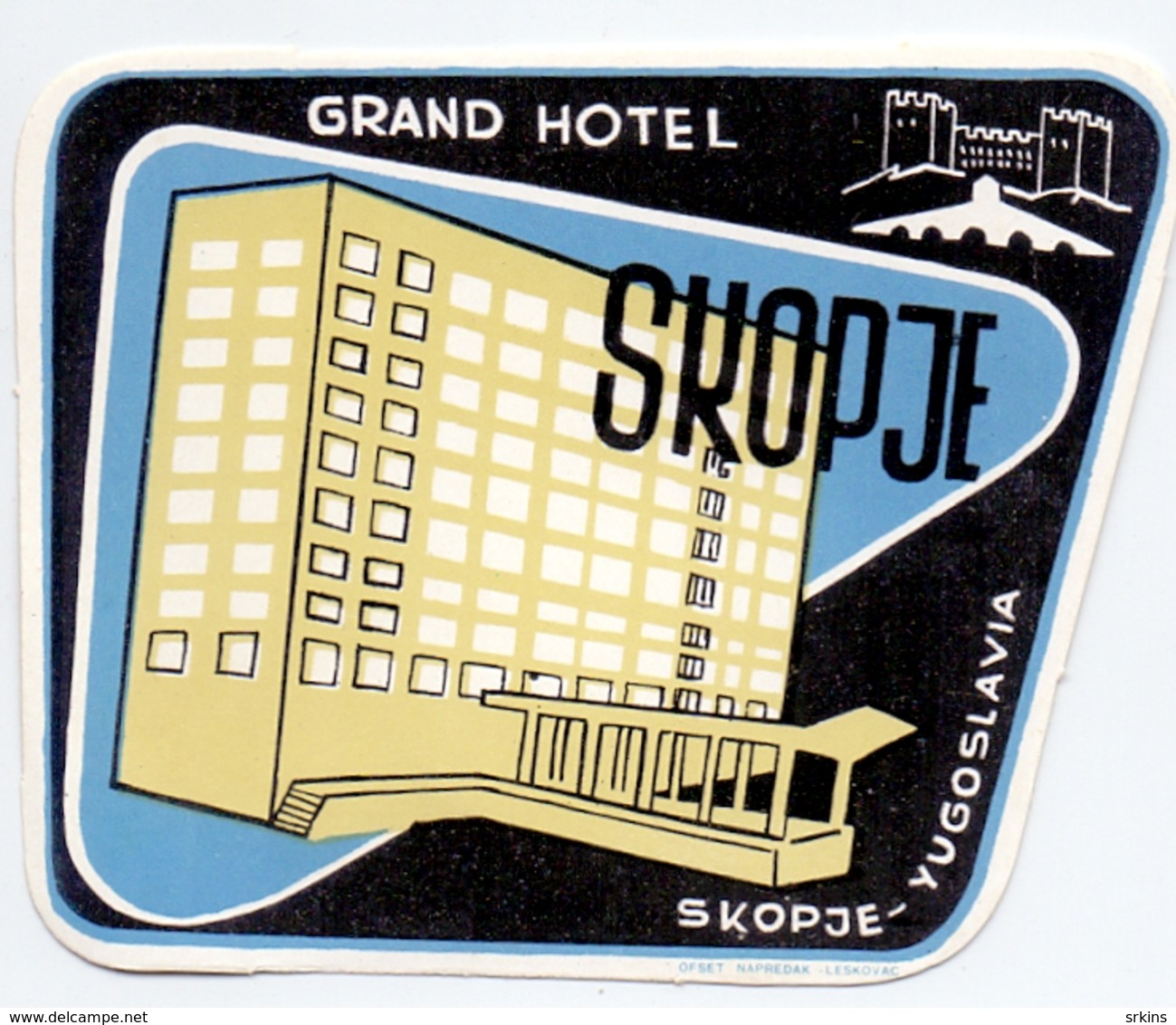 Luggage Label Hotel GRAND Skopje Skoplje Macedonia Makedonija Yugoslavia - Hotel Labels