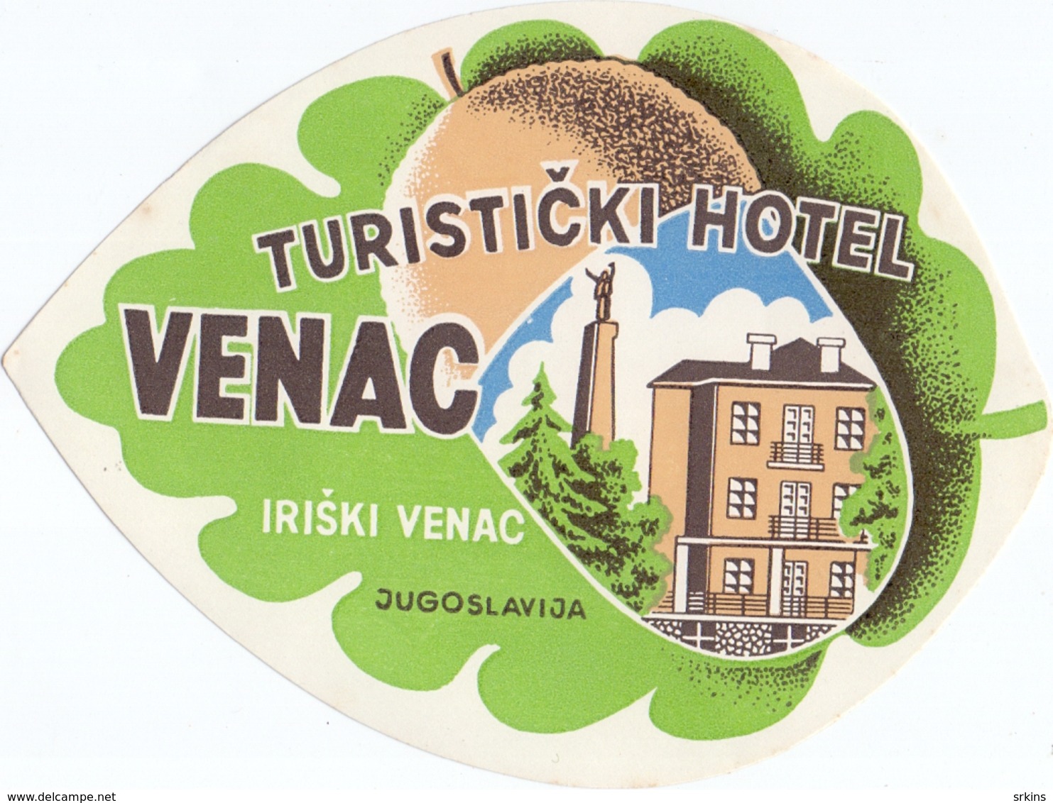 Luggage Label Hotel VENAC Iriski Venac Serbia Yugoslavia - Hotel Labels