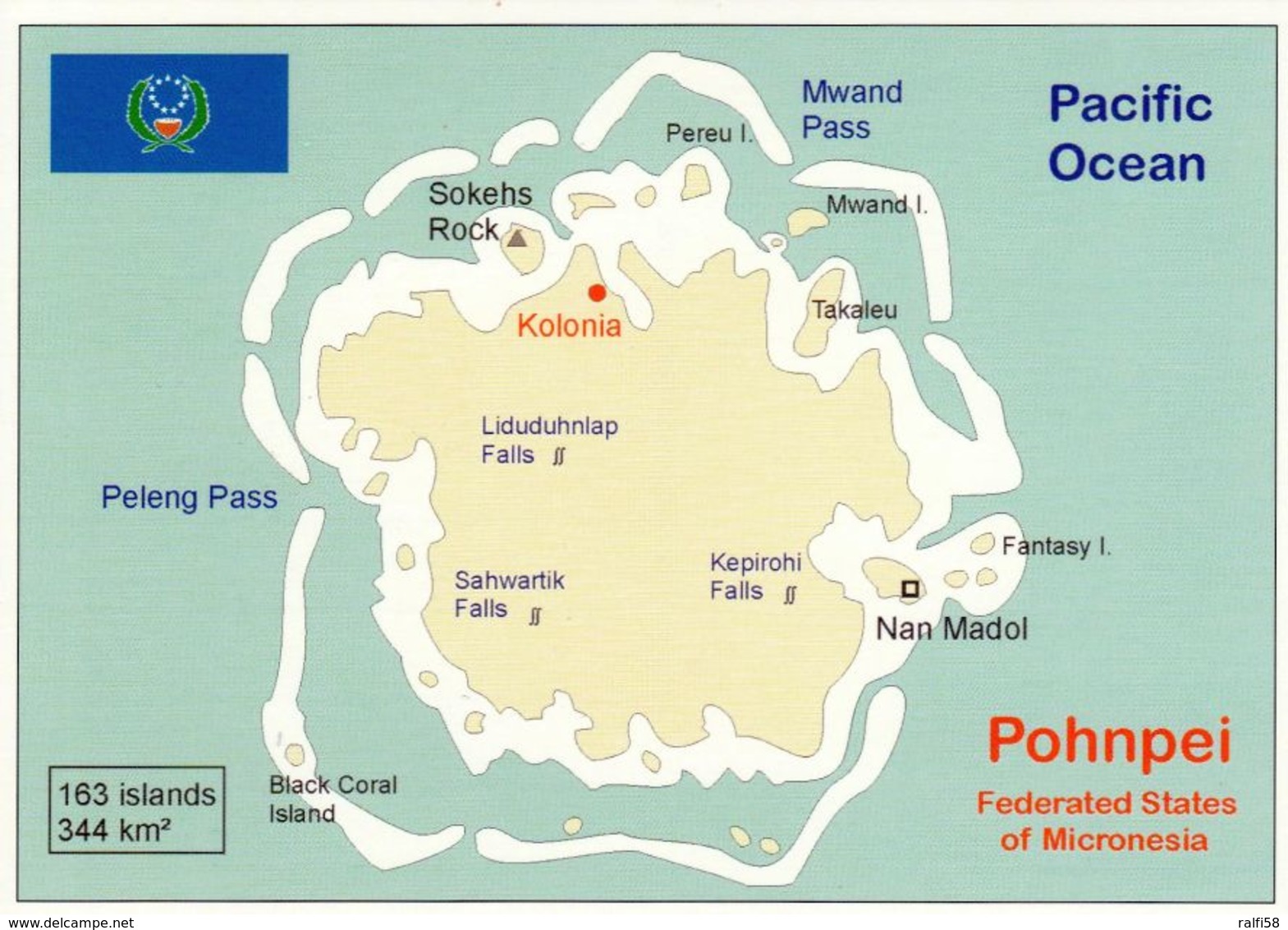 1 Map Of Pohnpei - Federated States Of Micronesia * 1 Ansichtskarte Mit Der Landkarte Der Inselgruppe Pohnpei * - Landkarten