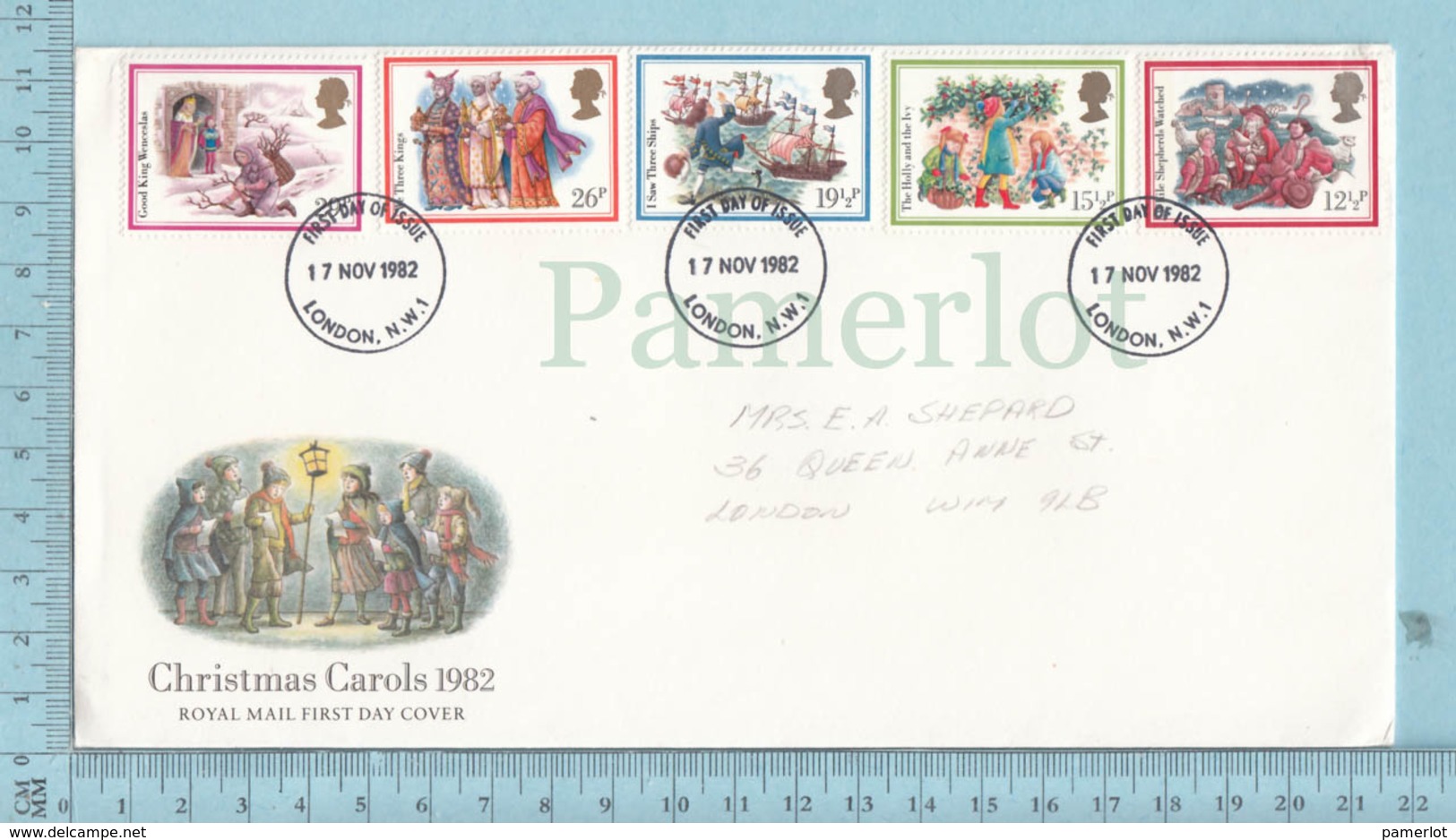 GB - FDC 1982 Christmas / Noel,  Flame Christmas Carols , 4 Stamps, Send To Canada  Via Air - Noël