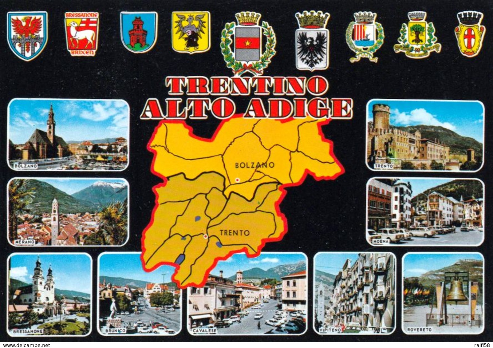 1 Map Of Italy * 1 Ansichtskarte Mit Der Landkarte Von Trentino Alto Adige - Wappen Und Stadtansichten * - Maps