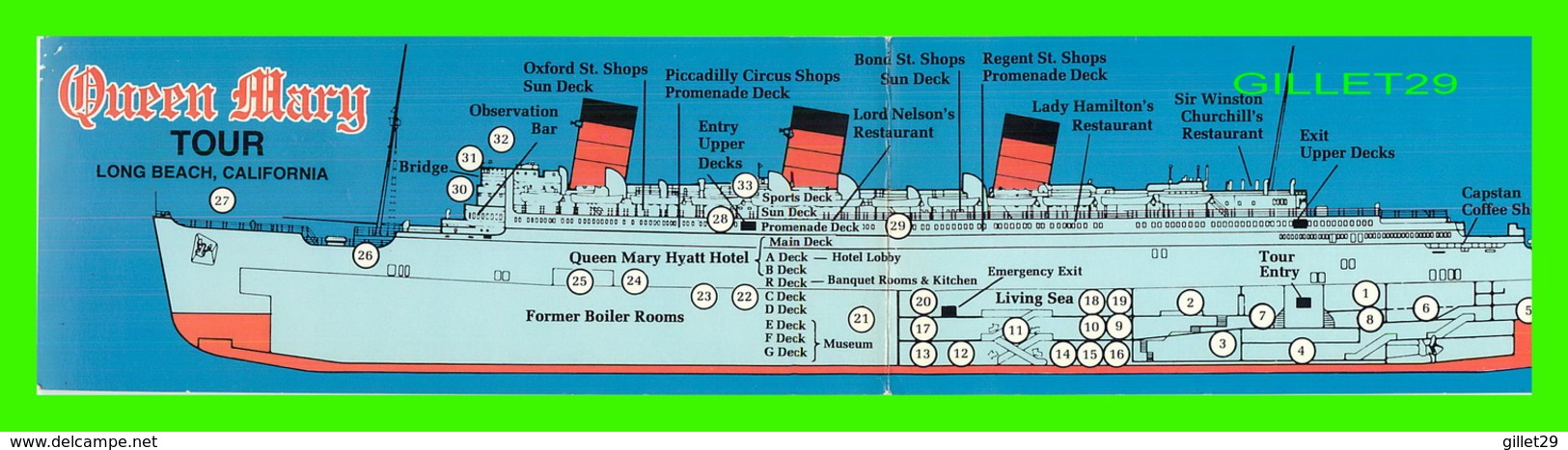 PAQUEBOTS, SHIPS - QUEEN MARY HYATT HOTEL, TOUR - LONG BEACH, CA - DIMENSION 9 X 42 Cm - - Paquebots