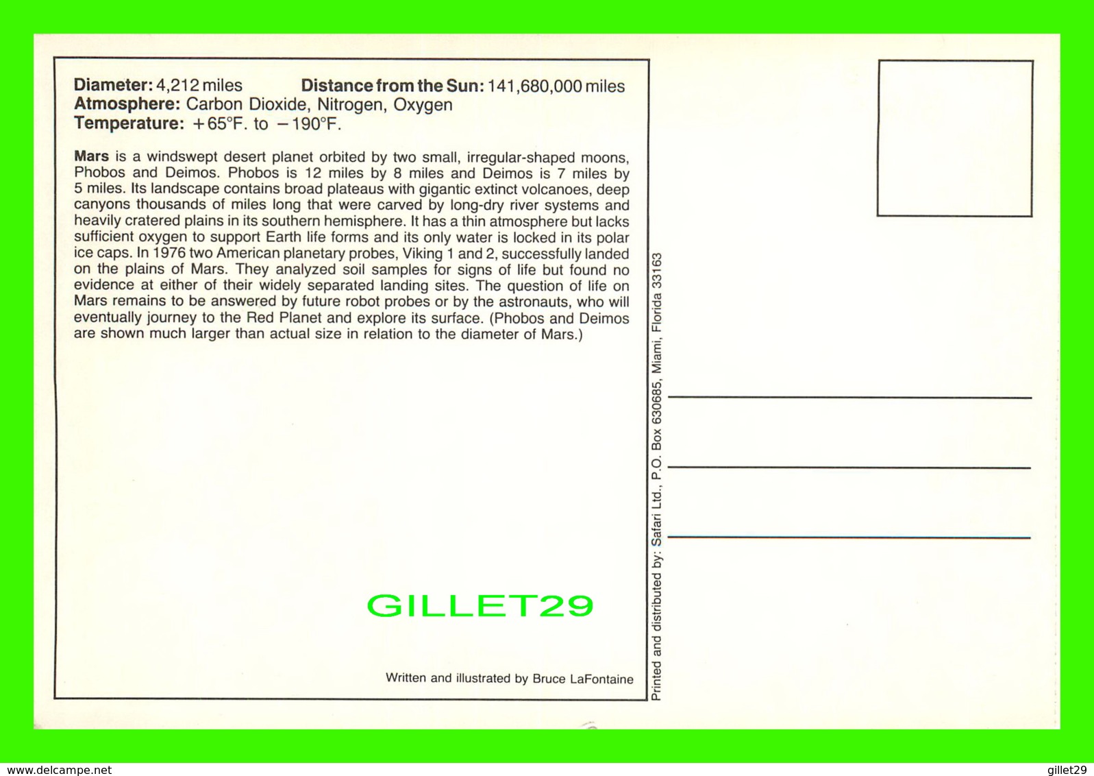 ASTRONOMIE - MARS, DEIMOS, PHOBOS - ILLUSTRATED BY BRUCE LAFONTAINE - DIMENSION 11.5 X 17 Cm - - Astronomie