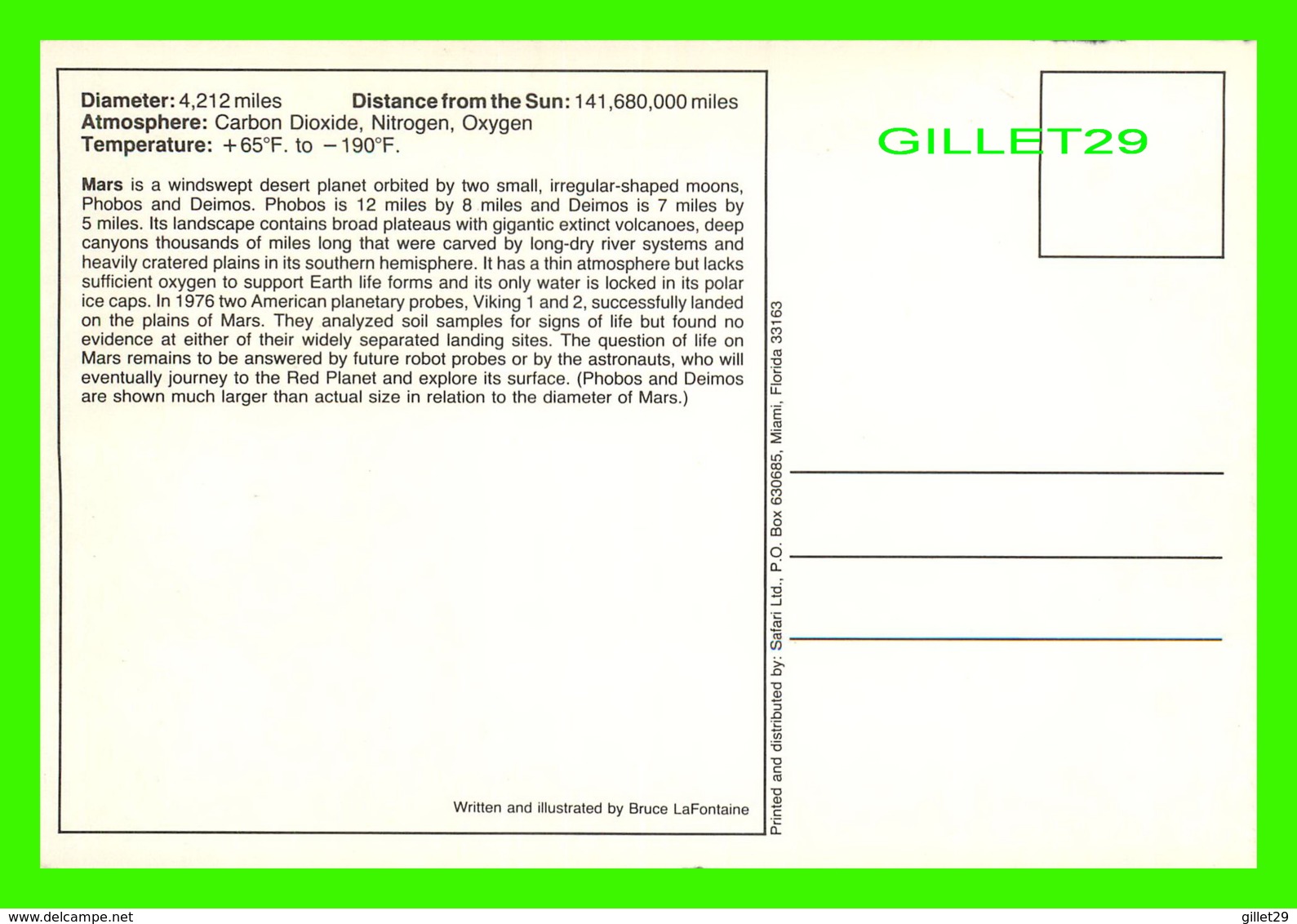 ASTRONOMIE - MARS, DEIMOS, PHOBOS - ILLUSTRATED BY BRUCE LAFONTAINE - DIMENSION 11.5 X 17 Cm - - Astronomy